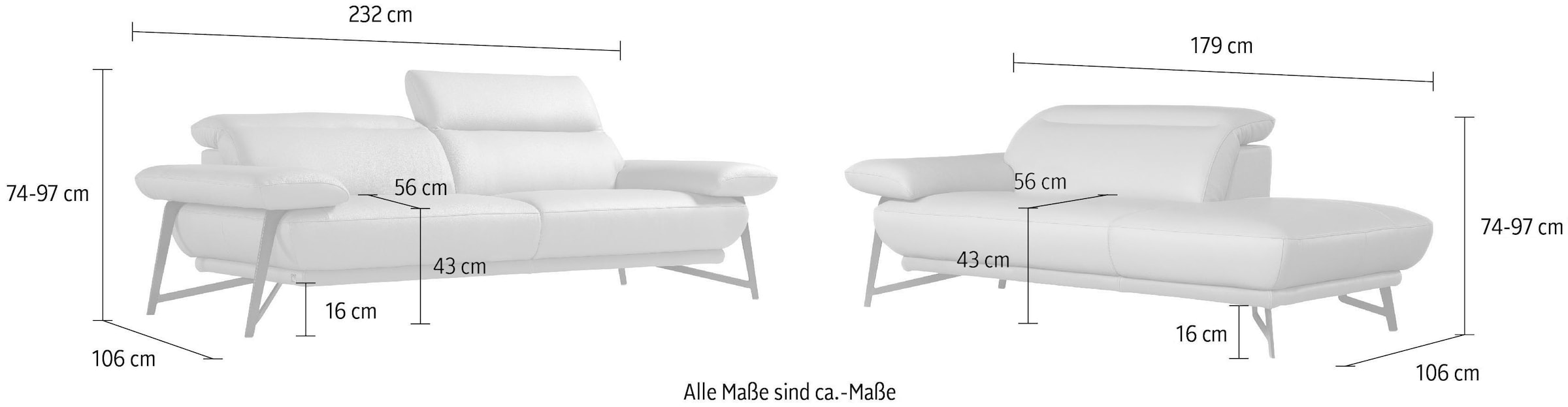 Egoitaliano Polstergarnitur »Anais, Design mit hohem Sitzkomfort für mehr Bequemlichkeit«, Set: bestehend aus Sofa und Ottomane, inkl. Kopfteilverstellung