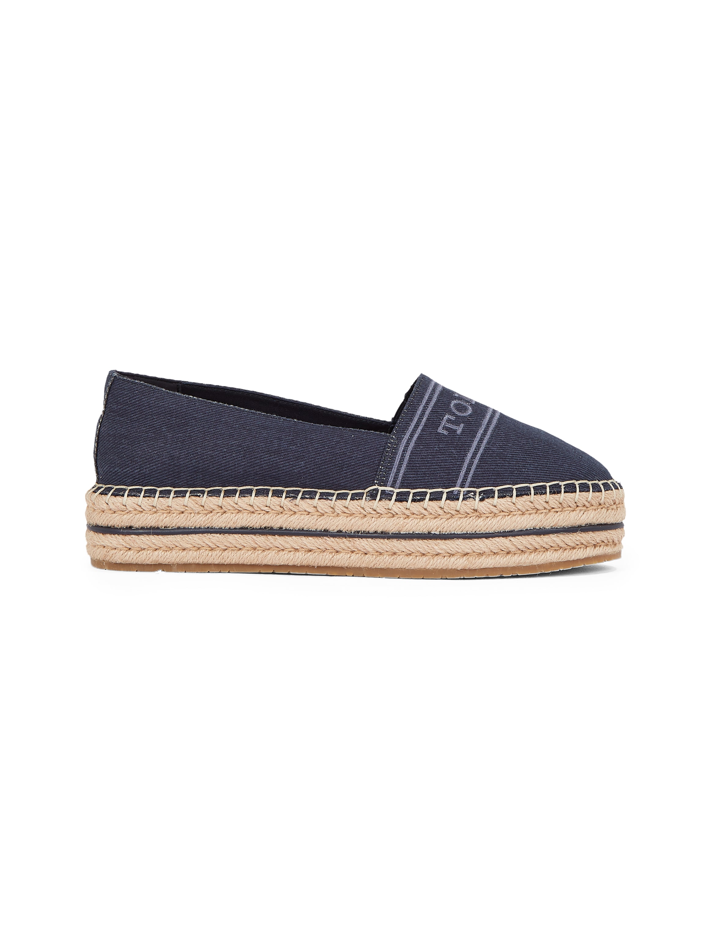 Tommy Hilfiger Espadrille »DENIM PLATFORM ESPADRILLE«, Plateau, Slipper, Schlupfschuh, Bequemschuh mit Bastbezug am Plateau