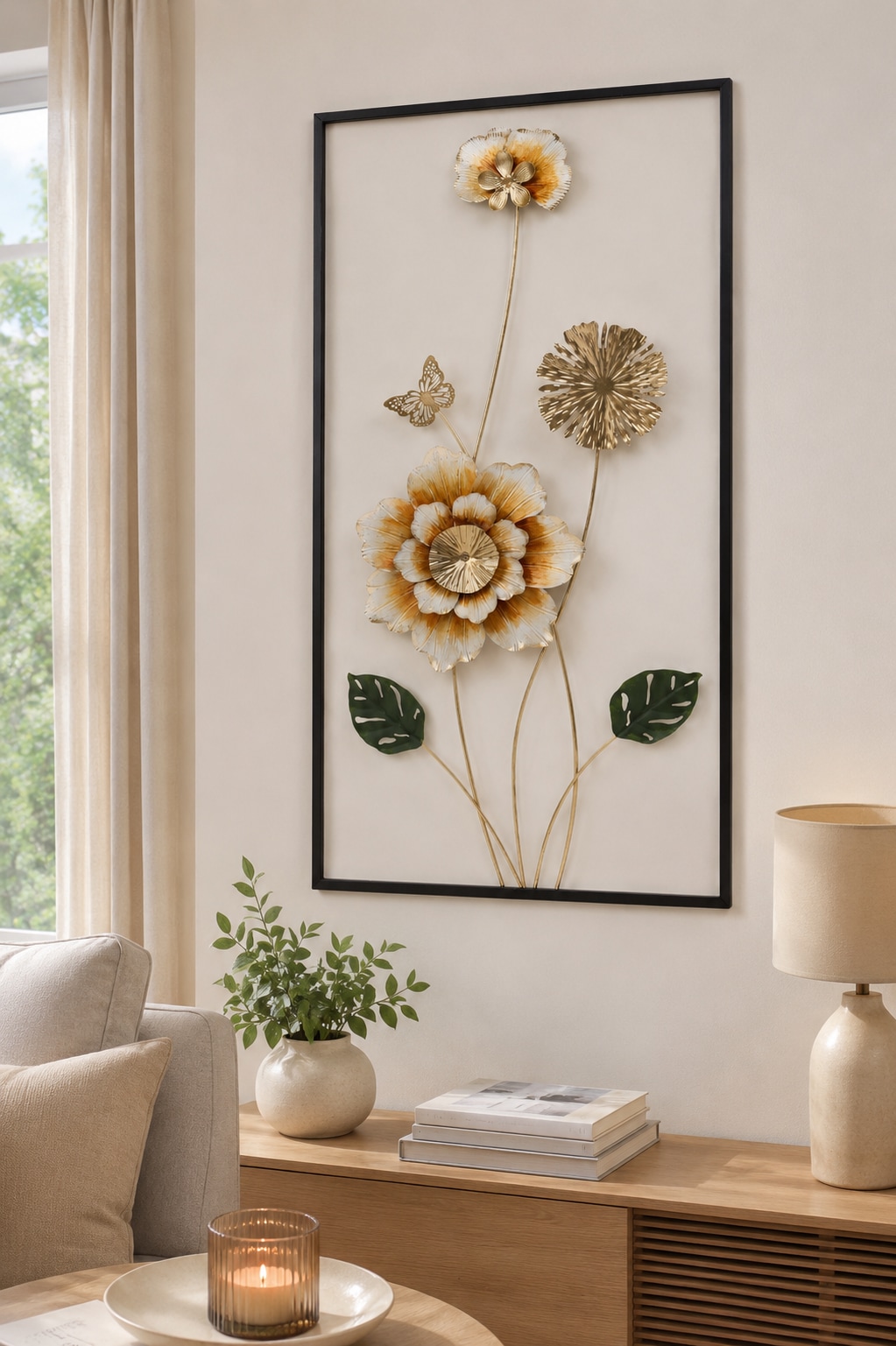 OTTO home Wanddekoobjekt »große Wanddeko Büten Schmetterling« Wohnaccessoire aus Metall für jeden Wohnstil, 90x49,5cm