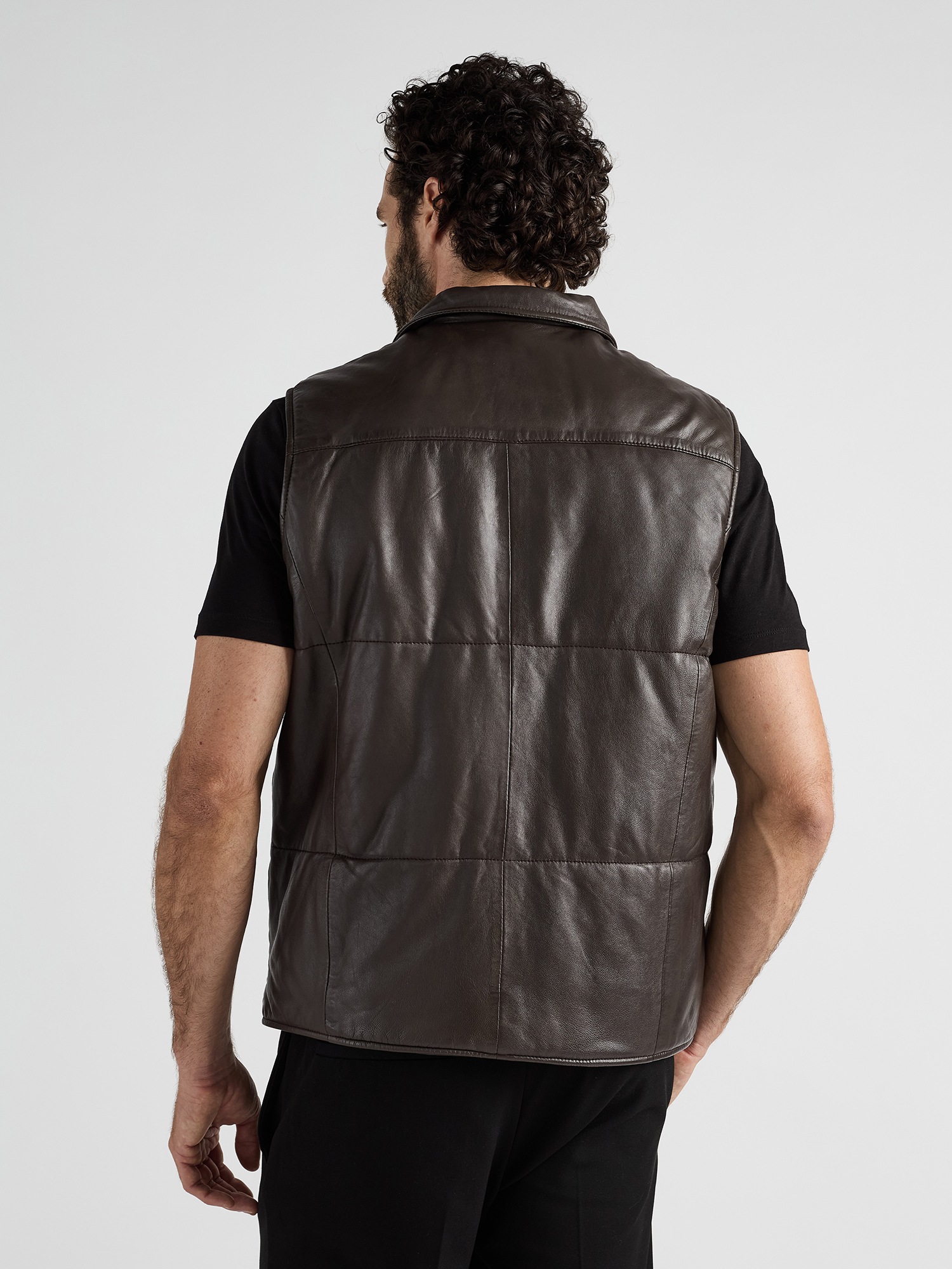 JCC 3102169 Men Leather Vest Brown Size 50 3