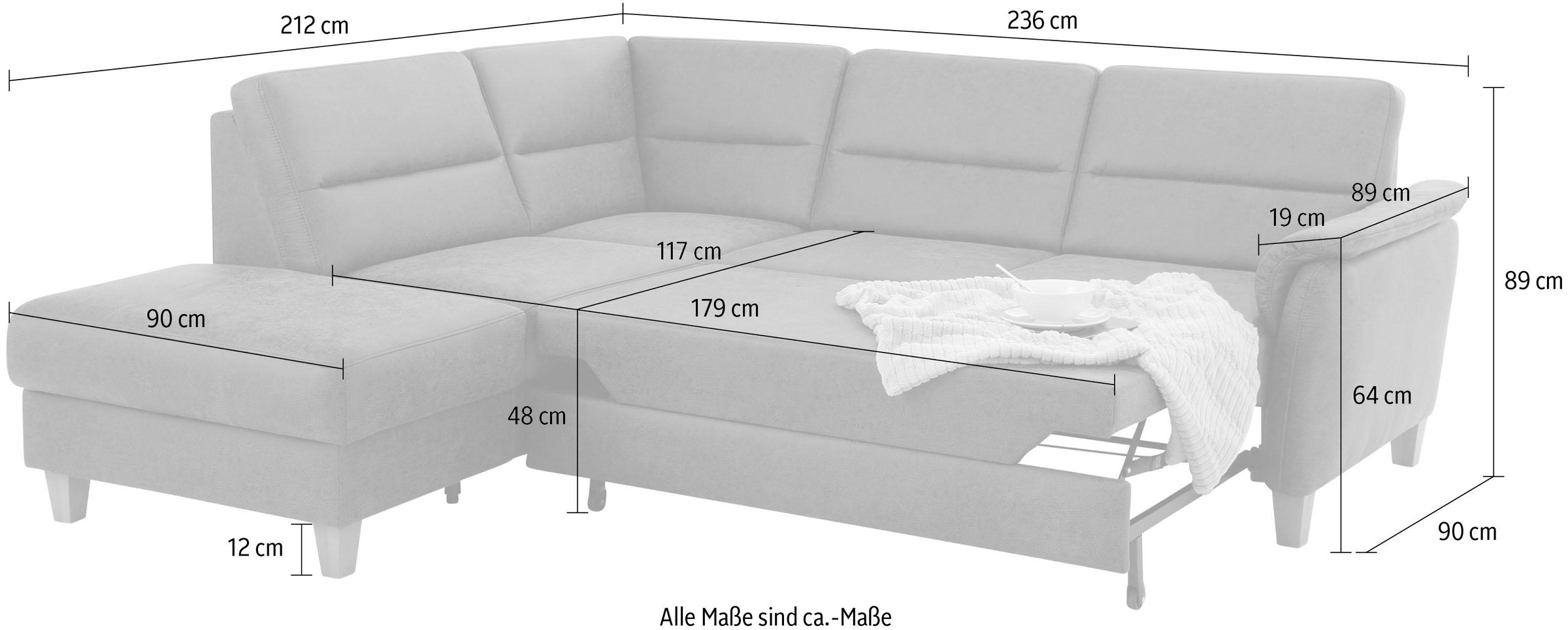 Home affaire Ecksofa »Palmera L-Form«, Federkern, wahlweise mit Bettfunktion und mit/ohne Stauraum