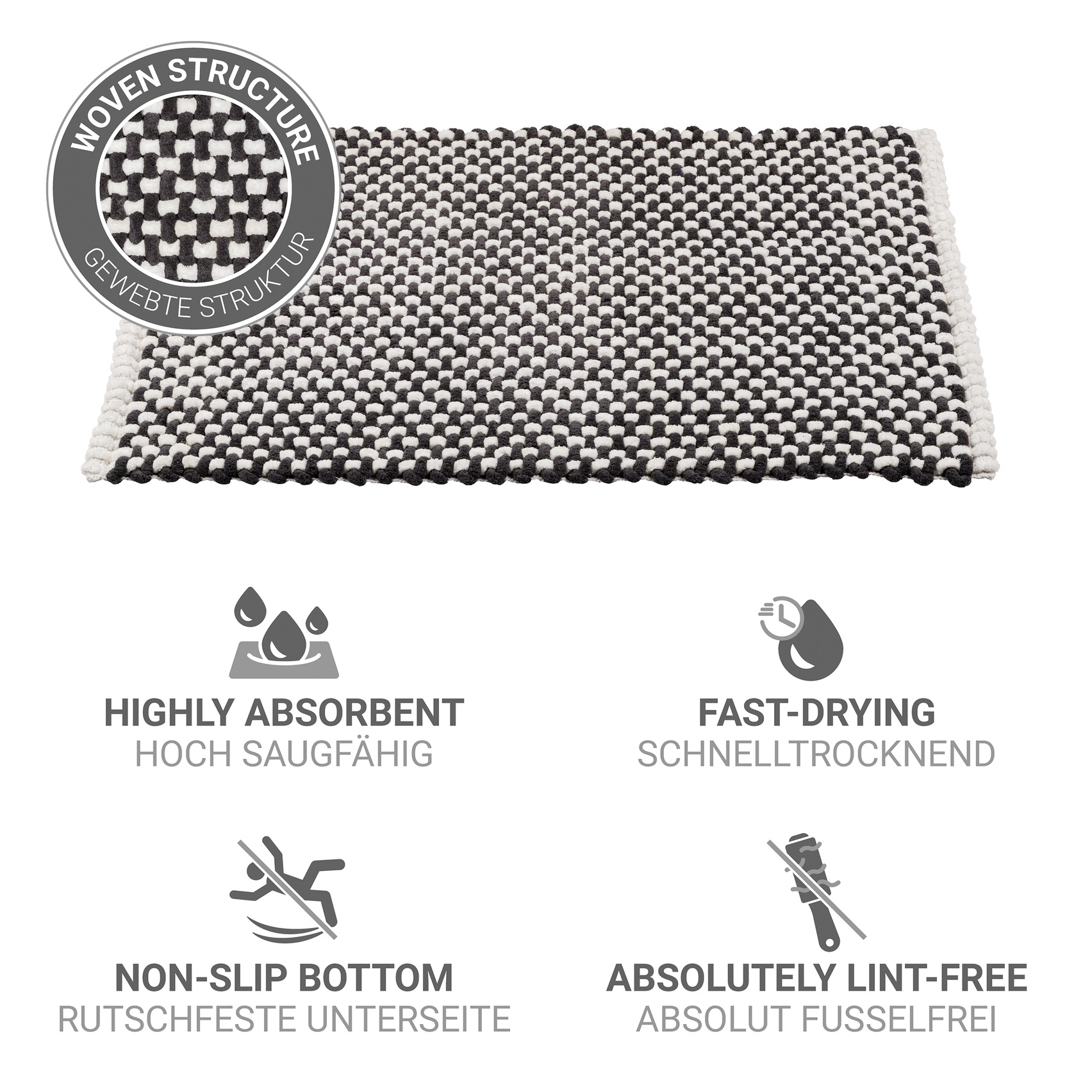 WENKO Badematte »Covelo« Höhe 20 mm rutschhemmend beschichtet mit Webstruktur, fusselfrei, hohe Feuchtigkeitsaufnahme