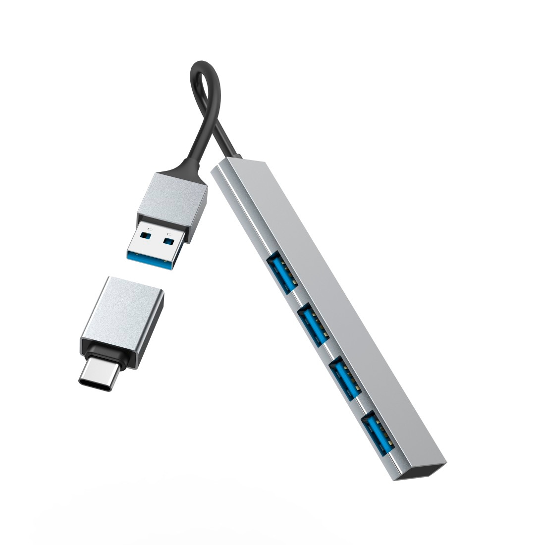 USB-Adapter »USB Hub mit Adapter, 4 Ports mit USB C und USB A Stecker, Slim, grau«,...