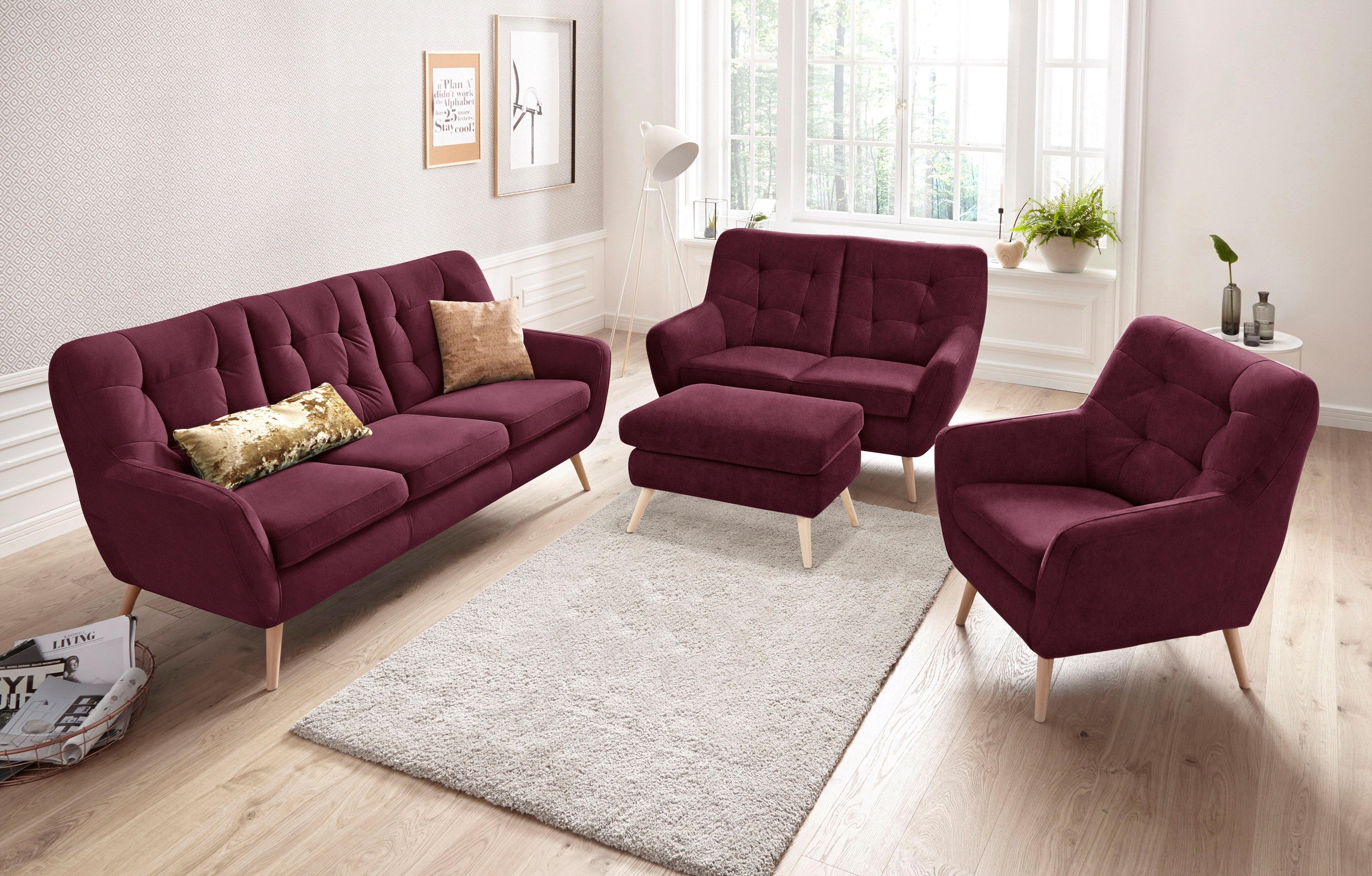 exxpo - sofa fashion Hocker »Scandi bequem und elegant mit hohem Holzfuß«, bequem und elegant mit hohem Holzfuß