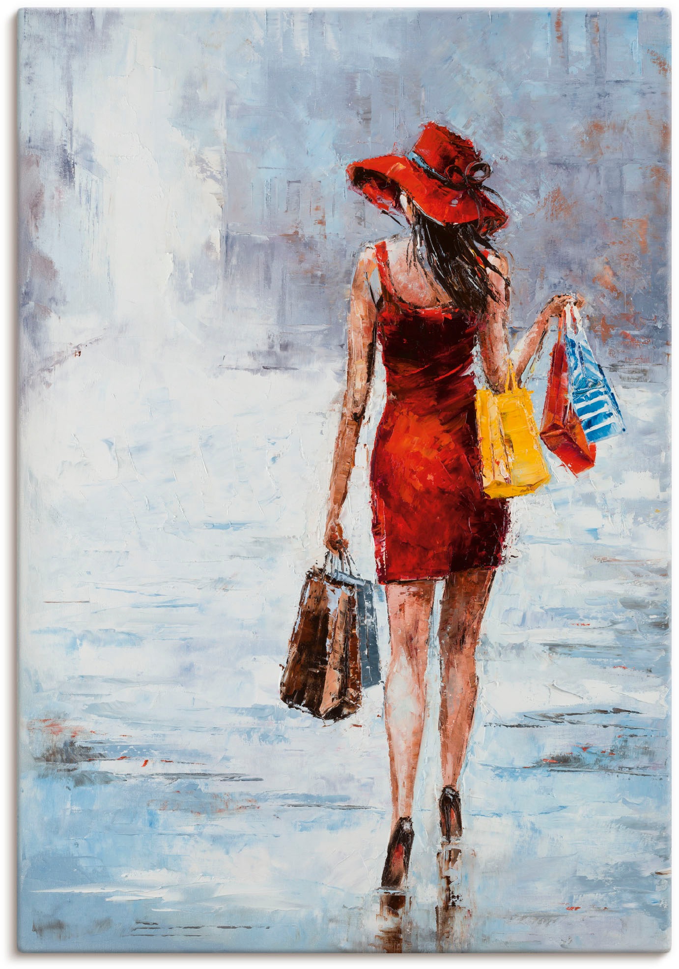 Artland Wandbild »Shopping-Mädchen in (1 als | Modebilder, BAUR in Leinwandbild, Wandaufkleber oder Rot«, Poster versch. kaufen Alubild, St.), Größen