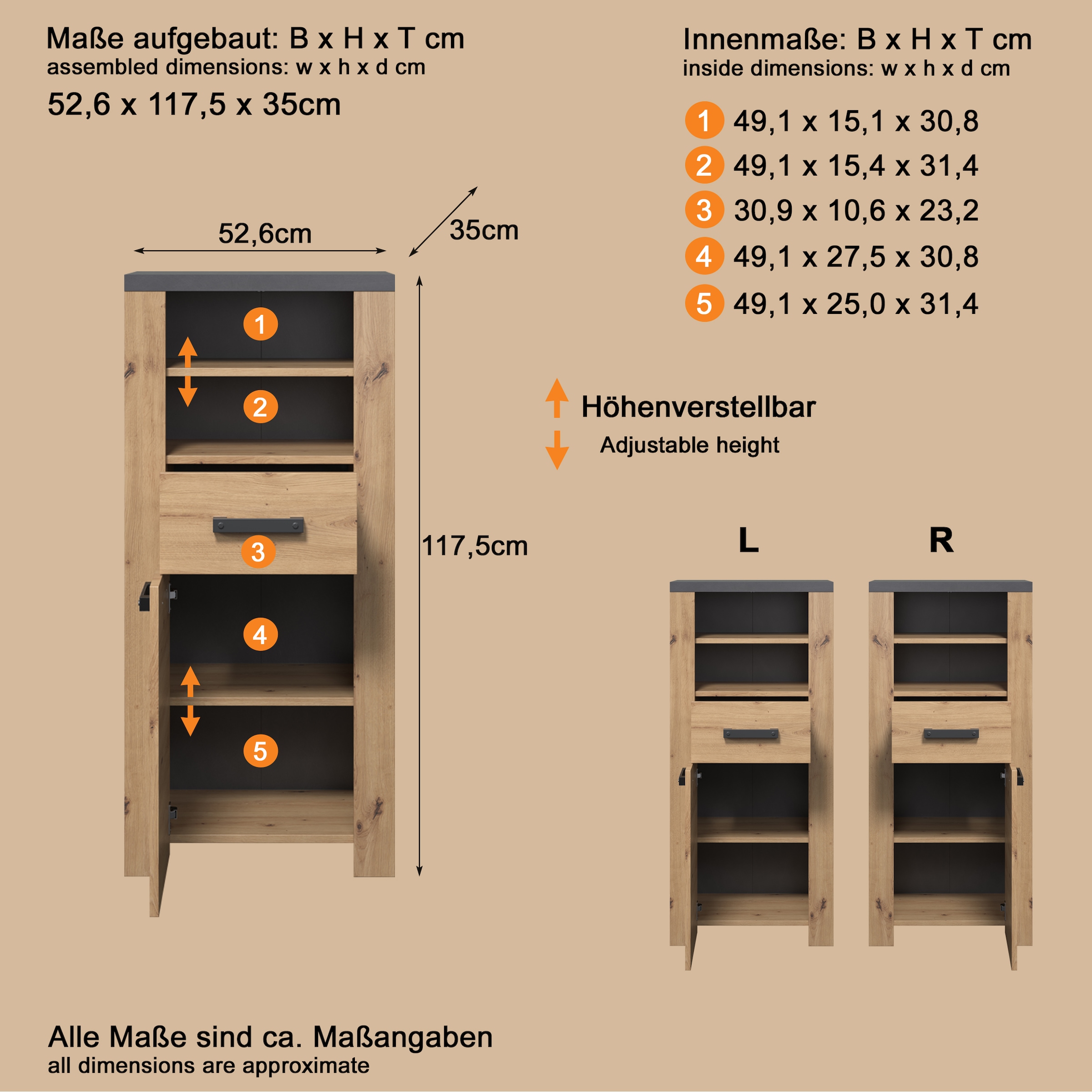 welltime Midischrank »Ambres«, (1 St.), Badschrank in matter Echtholzoptik - Maße (B/T/H) 53/35/118 cm