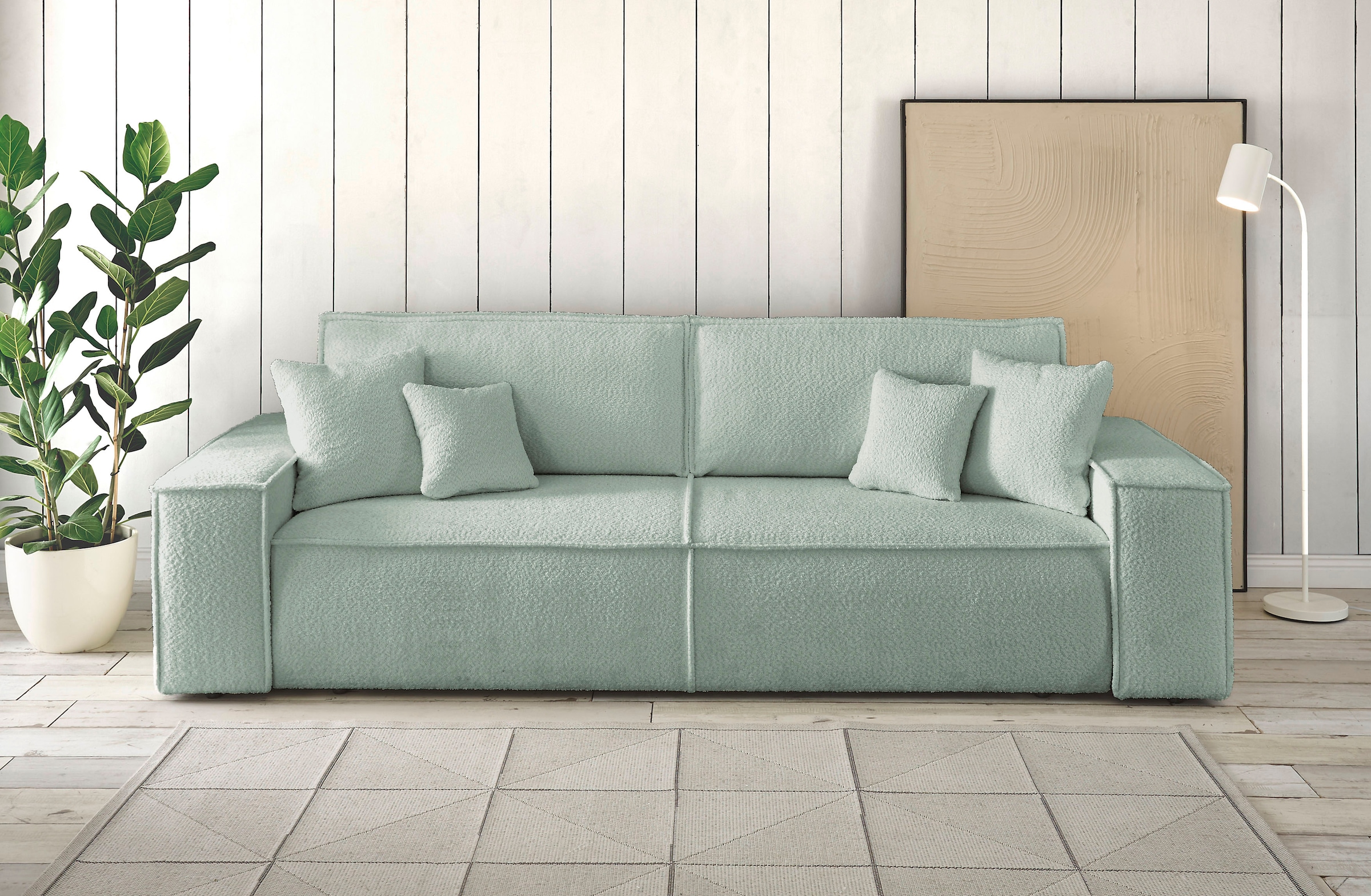 OTTO home 3-Sitzer "FINNLEY Bouclé, Schlafsofa 257 cm - OTTO. Verlässliche Qualität." mit Bettkasten, in Bouclé, Struktur fein und Mega Cord
