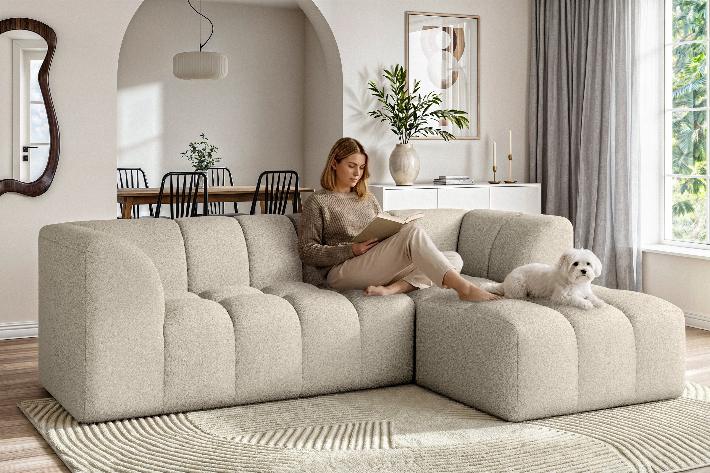 OTTO home Ecksofa "TUURE L-Form, Verlässliche Qualität, moderne Steppung, Breite 255cm" Bubble Optik, moderne Steppung, hoher Sitzkomfort, Wellenunterfederung