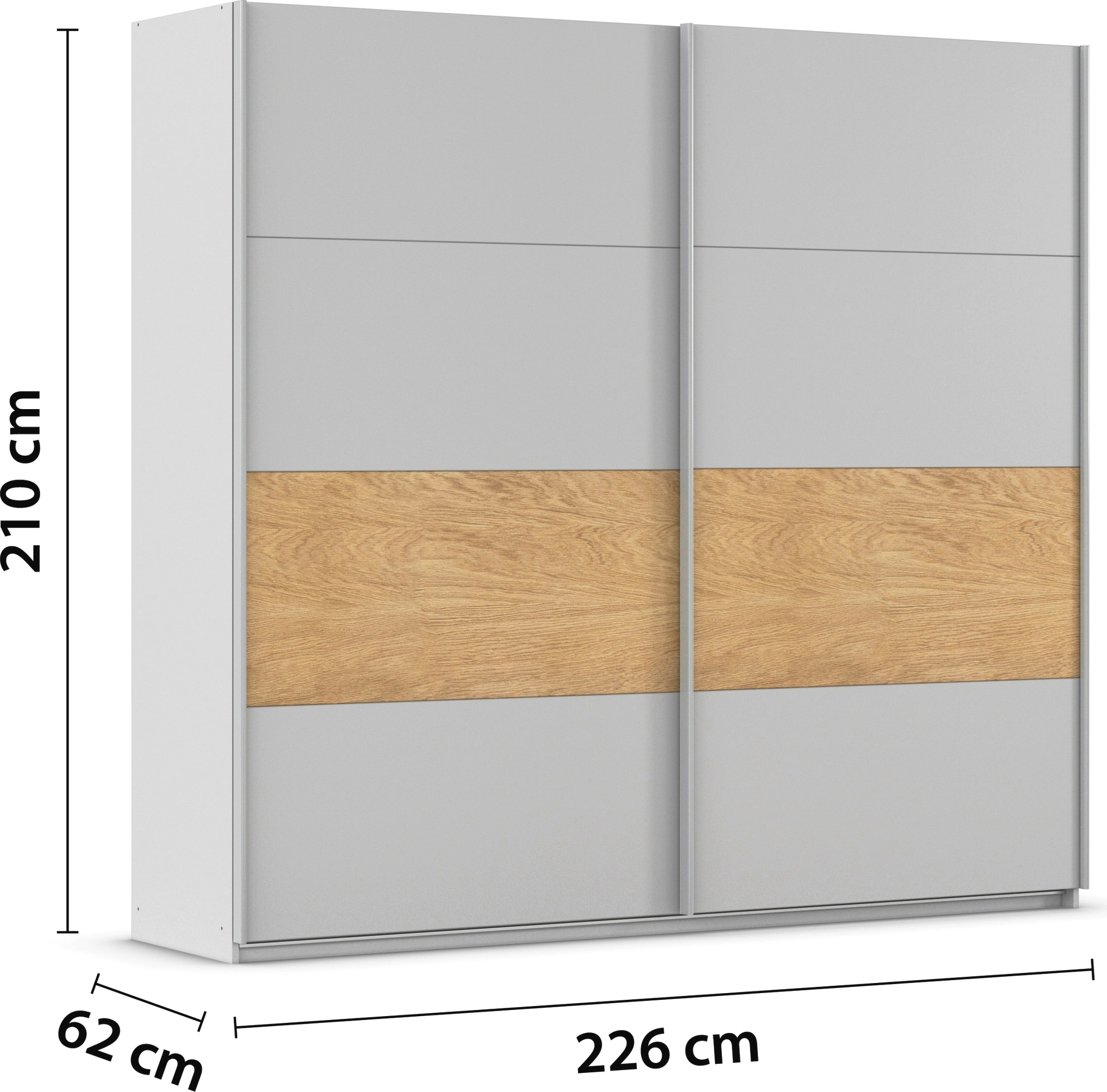 rauch Schwebetürenschrank »Kleiderschrank Schrank Garderobe Schlafzimmerschrank MALVA«, Bauchbinde abgesetzt in gebürstetem Eiche Furnier MADE IN GERMANY