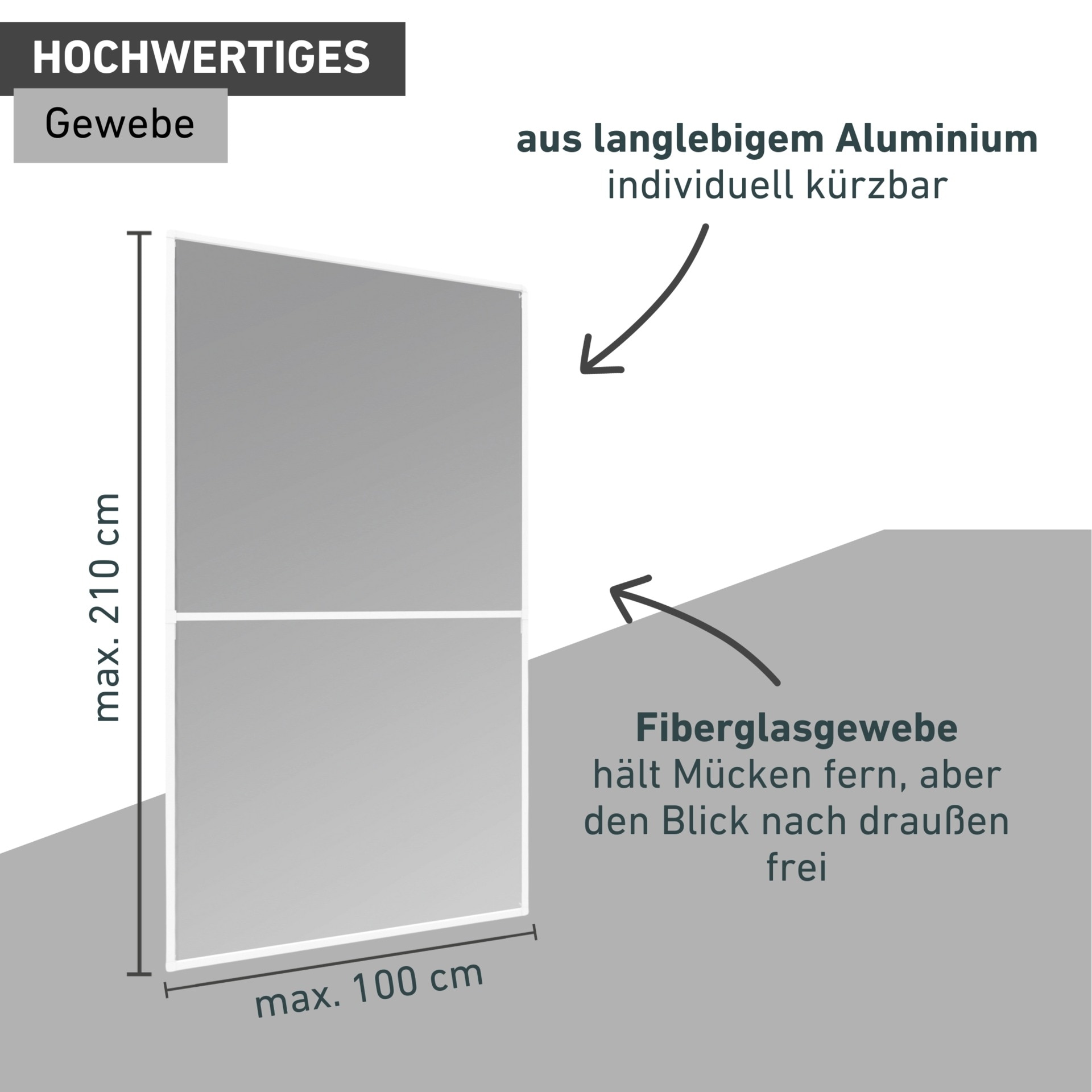 Windhager Insektenschutz-Tür »Basic für Balkon- und Terrassentüren, Fliegengitter Alu Rahmentür« Packung, 1 Stk. tlg. Insektenschutz zum bohren, Schwingtür 100 x 210, weiß