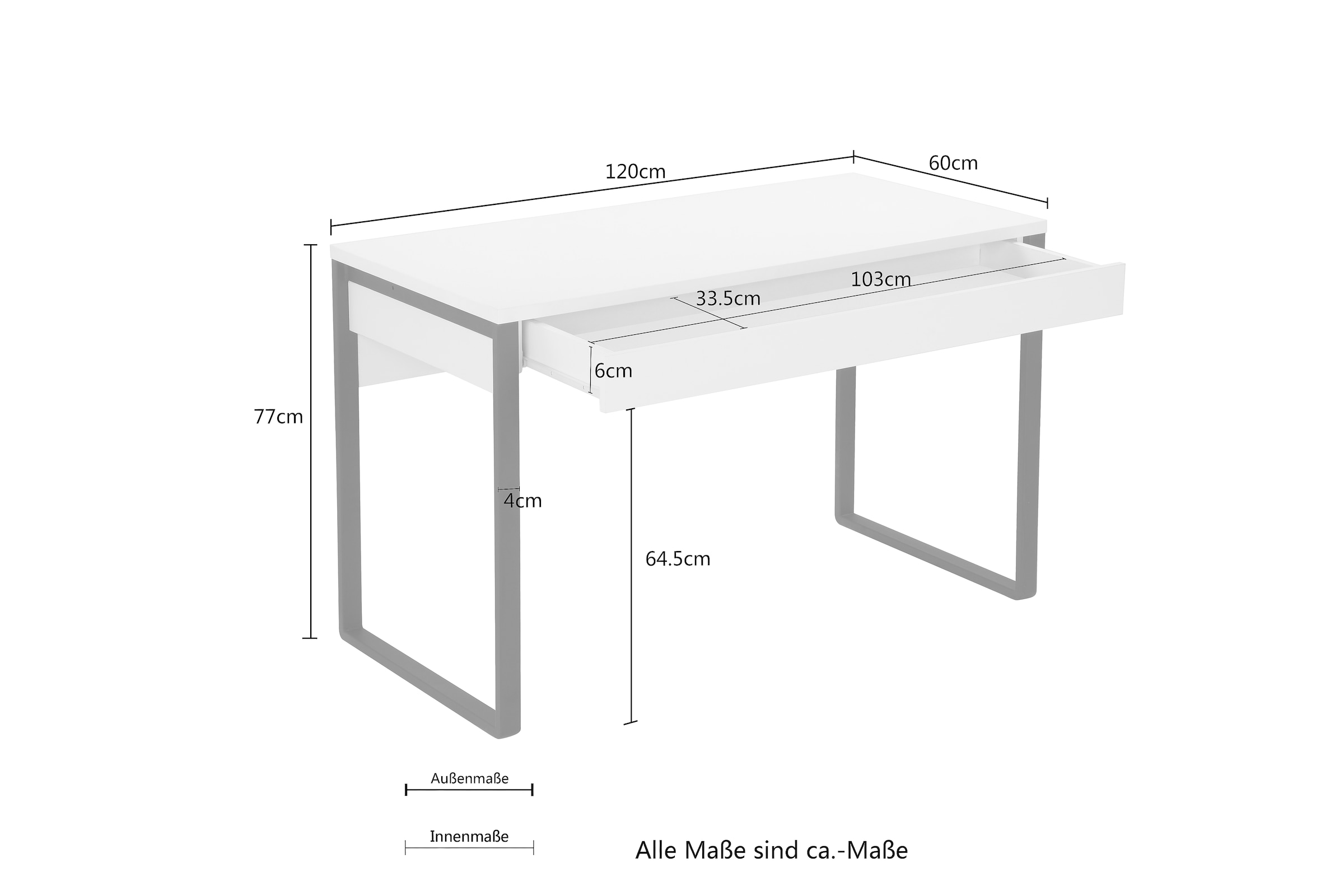 Places of Style Schreibtisch »Moid, Computertisch im modernen Design,«, Breite 120 cm, mit Metallbeinen & Schublade