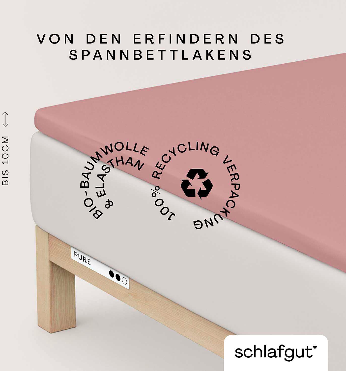 Schlafgut "PURE TOPPER Bio-Baumwolle mit Elasthan 170 g/m² für Topper bis 10 cm" PREMIUM Laken für Matratzen bis 10 cm Höhe, dehnbar, blickdicht
