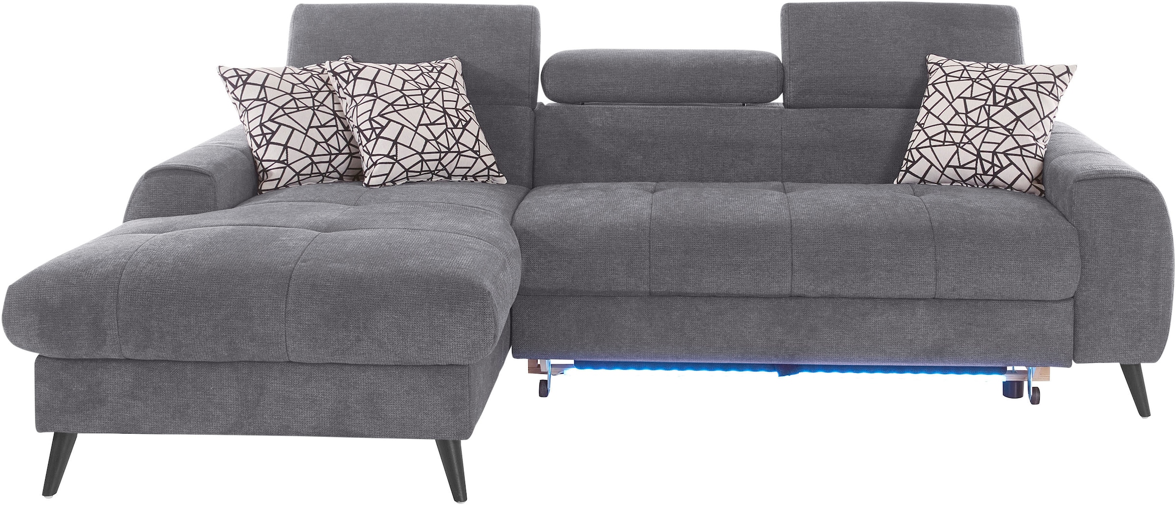 COTTA Ecksofa »Mia L-Form mit 3 Zierkissen«, wahlweise mit Bettfunktion, Bettkasten, Beleuchtung & Wireless-Charger