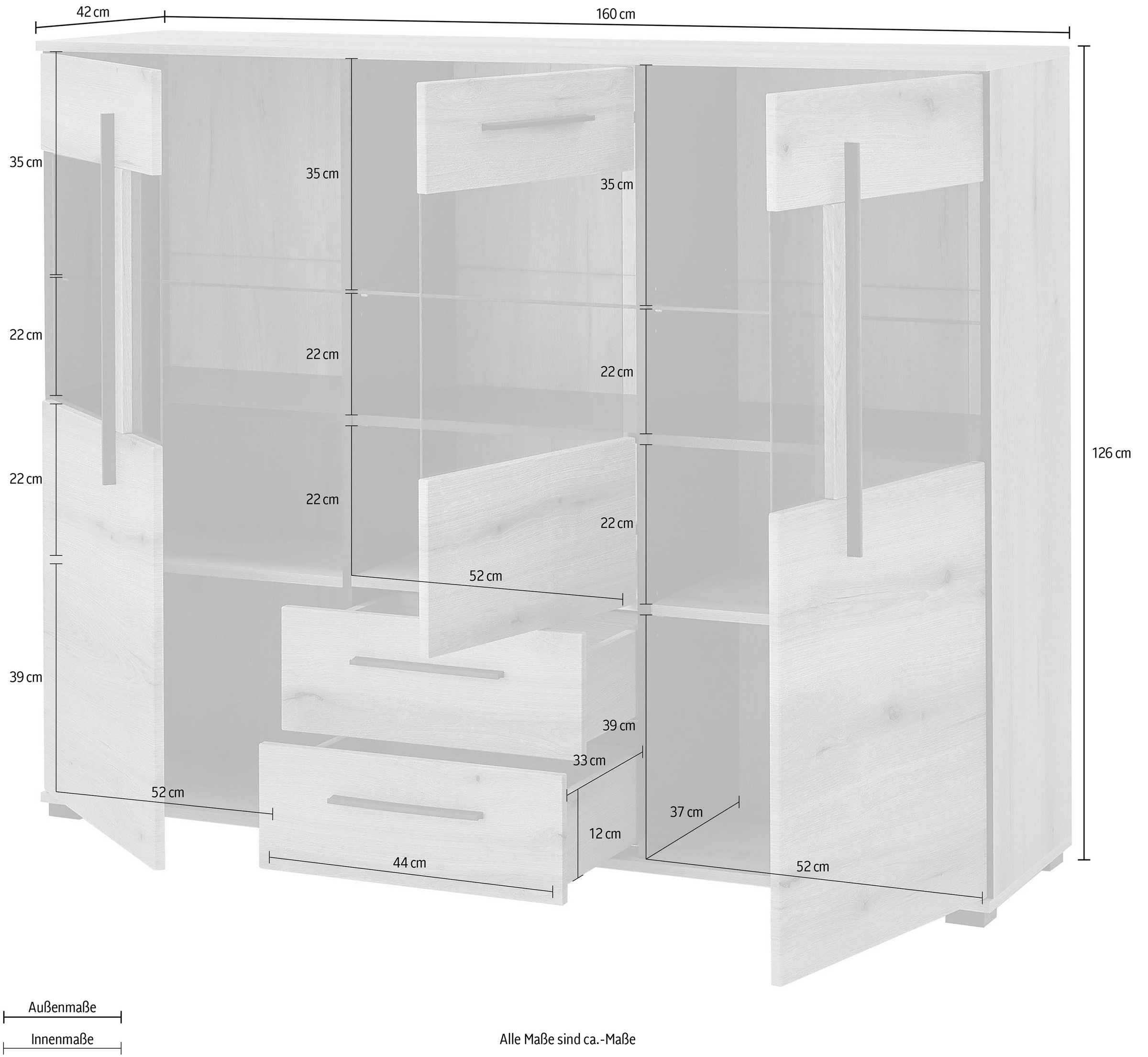 INOSIGN Highboard »Cantara, moderner Schrank, Vitrine in Eiche Dekor oder weiß«, schwarze Stangengriffe, ausreichend Stauraum, vielseitig einsetzbar