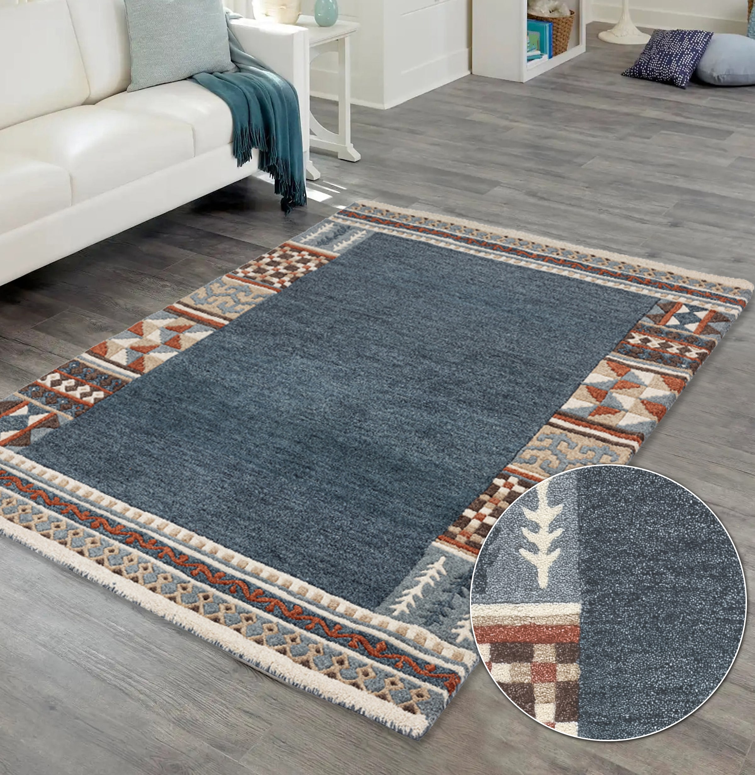 THEKO Wollteppich "Nuno, reine Wolle, Handgefertigt, mit Bordüre" rechtecki günstig online kaufen