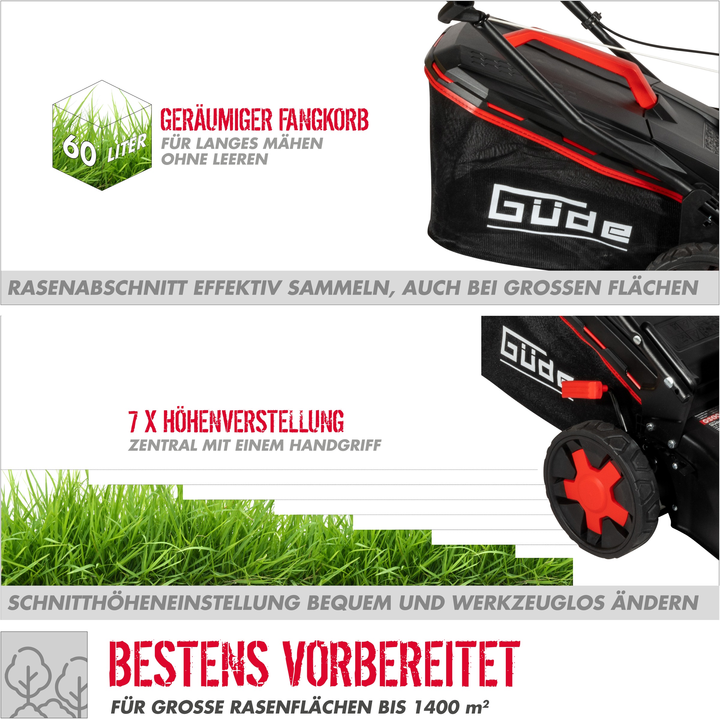 Güde Benzinrasenmäher »BIG WHEELER 464.3 R«, für größere Rasenflächen bis 1.400m²