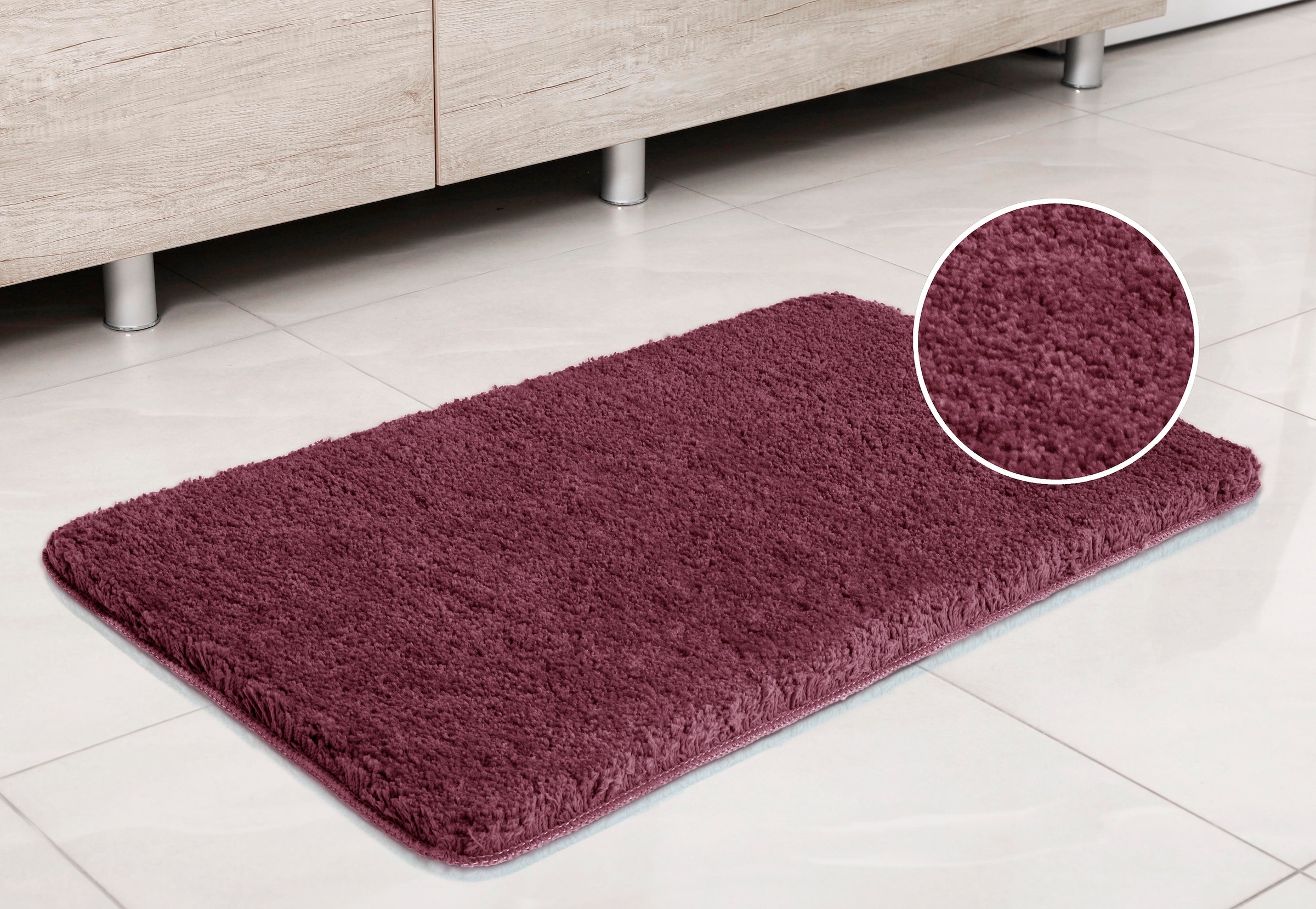 my home Badematte »Sanremo, Badvorleger, Badezimmer Teppich, sehr weich«, rutschhemmend beschichtet, fußbodenheizungsgeeignet-schnell trocknend, Badteppich, unifarben, rechteckig, rund & als 3-tlg. Set erhältlich