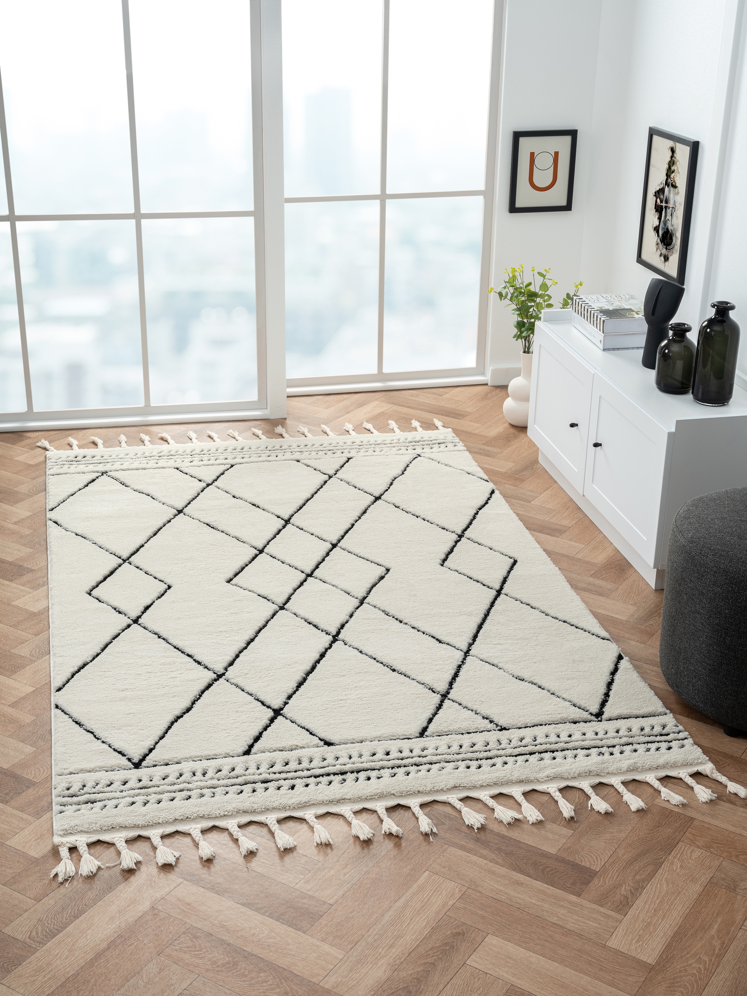 Myflair Möbel & Accessoires Hochflor-Teppich "Moroccan Design, LAGERRÄUMUNG" rechteckig 24 mm Höhe modern, marokkanisches Design, Rauten Muster, weich durch Hochflor