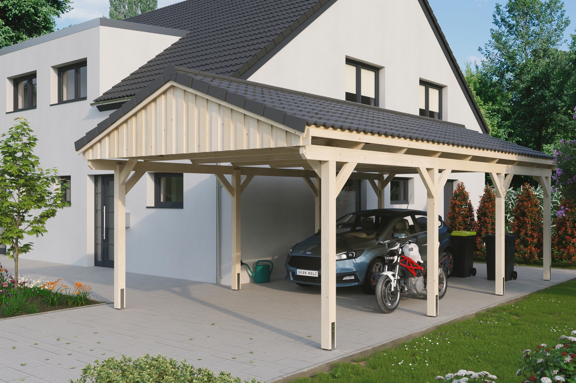 Skanholz Einzelcarport "Fichtelberg" Leimholz natur mit Dachlattung