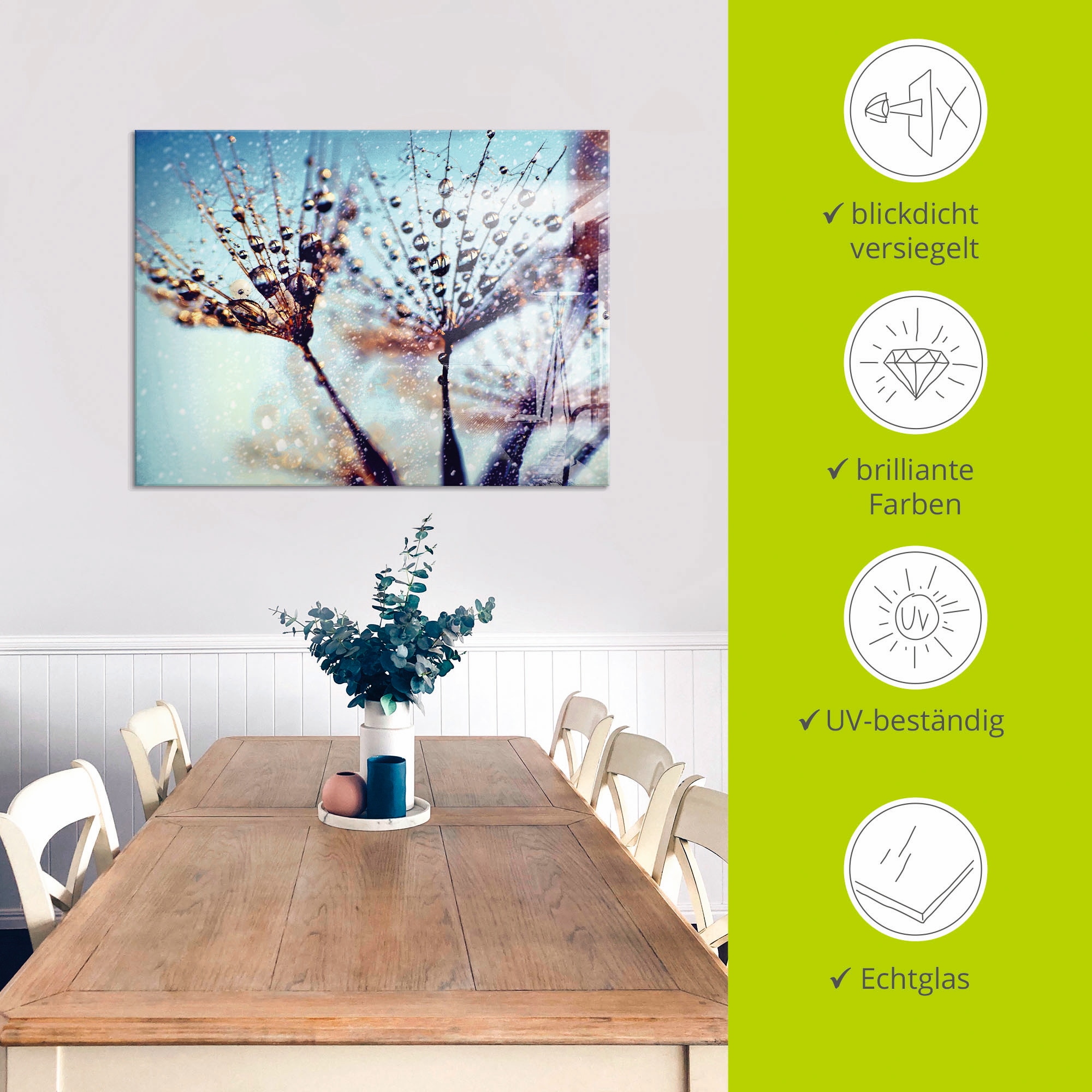Artland Glasbild »Pusteblume Regen abstrakt«, Blumen, (1 St.), in verschiedenen Größen