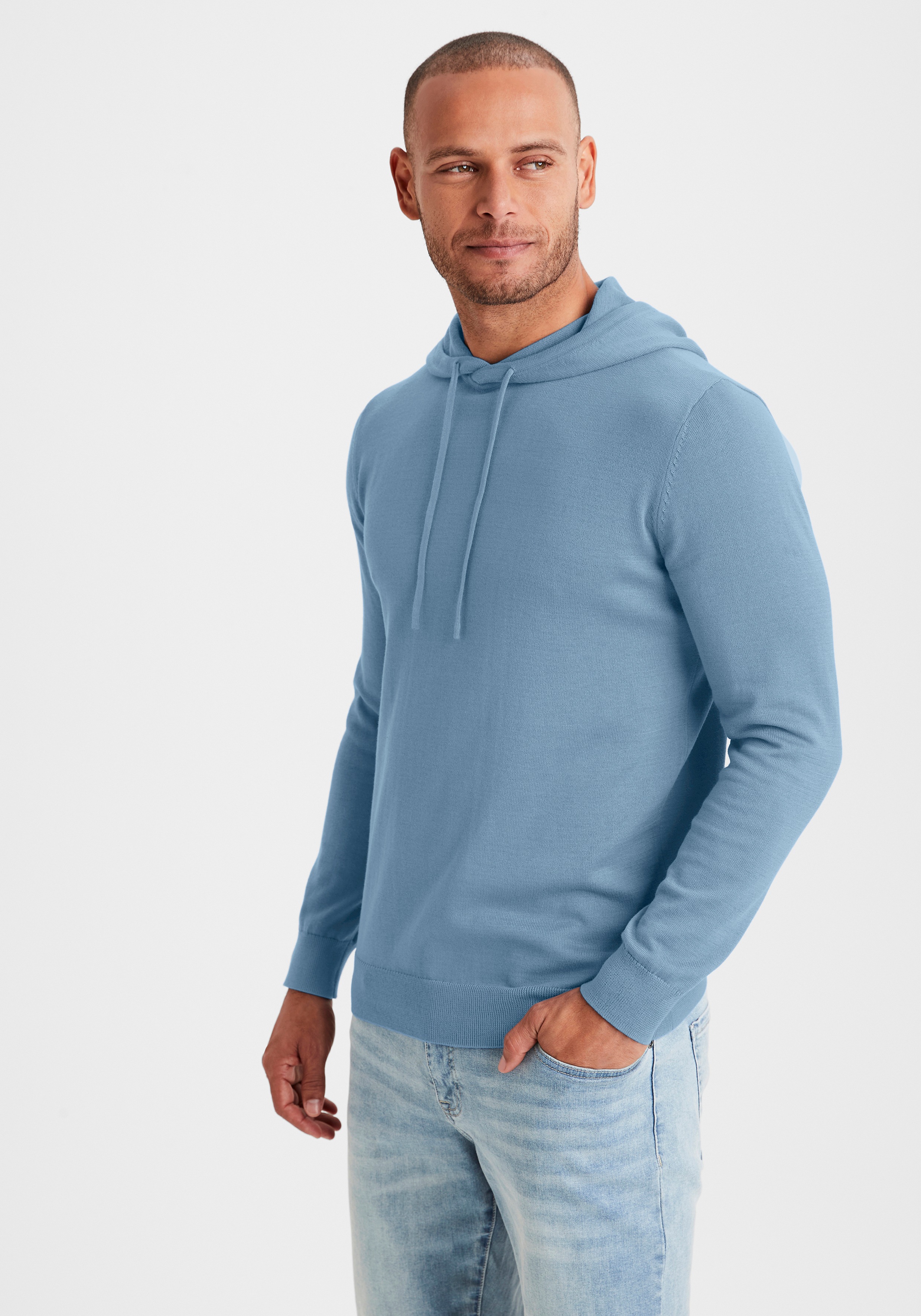 Thumbnail - H.I.S Hoodie ", Strickpullover mit Kapuze", Feinstrick aus pflegeleichter Baumwollmischung