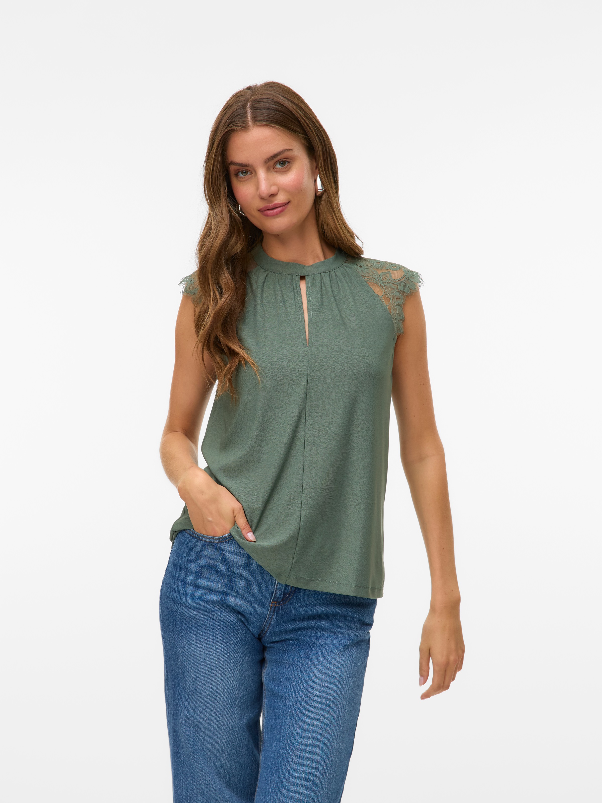 Vero Moda Spitzentop "VMMILLA SL LACE TEE" Materialmix, regular fit günstig online kaufen