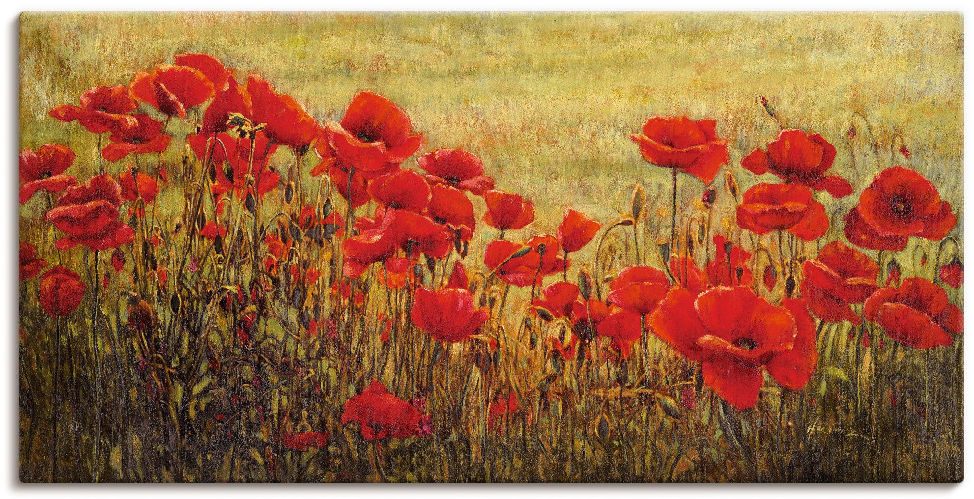 Artland Wandbild "Mohnfeld" Blumenwiese 1 Stk. tlg. auf Holzrahmen gespannt günstig online kaufen