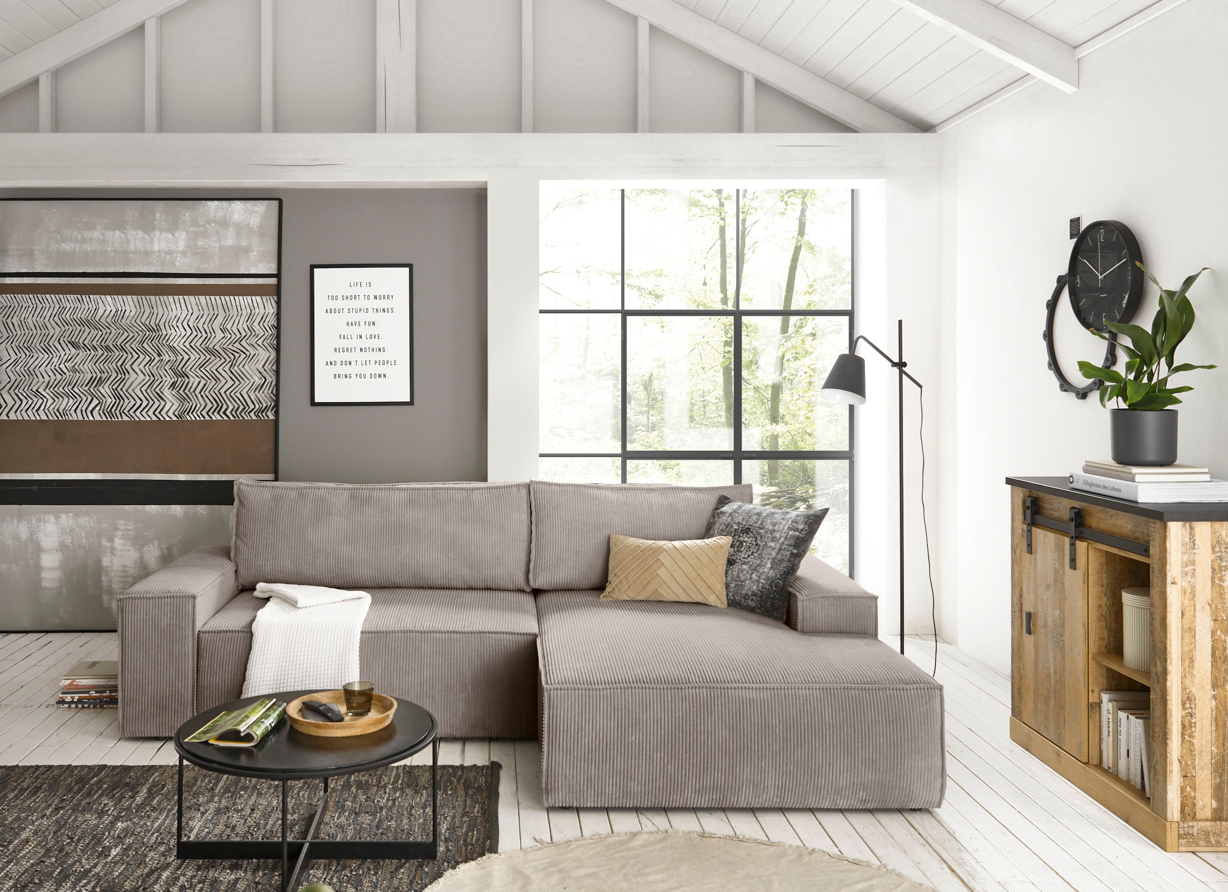 Home affaire Ecksofa »SHERWOOD Schlafsofa 267 cm, L-Form,« Schlaffunktion mit Bettkasten (210x136 cm), Cord, Vintage, Samtvelours