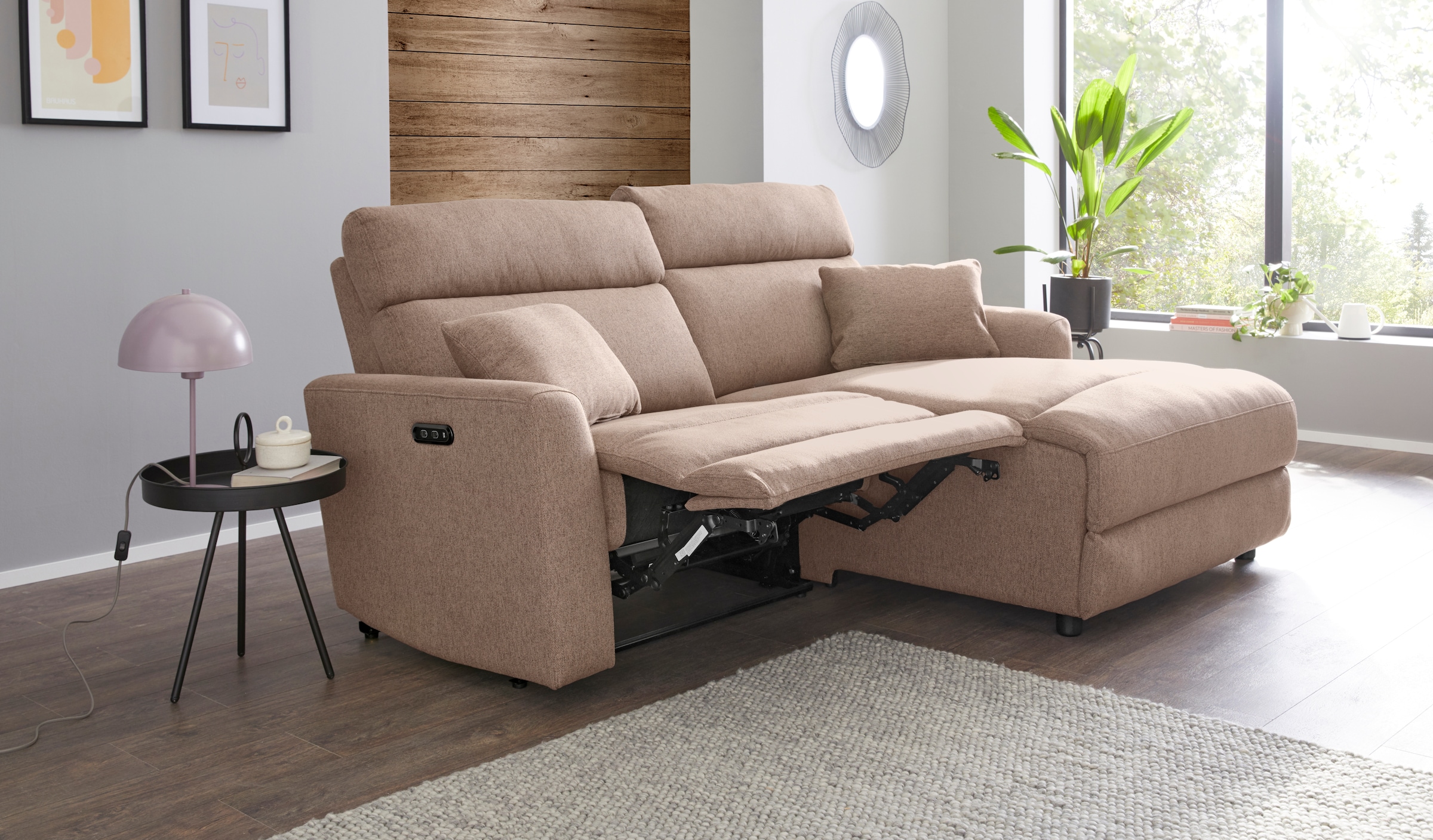 INOSIGN Ecksofa »JENNA, L-Form,  209cm, manuelle u. elektrische Funktion, mit USB A/C,« Liegefunktion 105°-150°, Federkern, Struktur fein