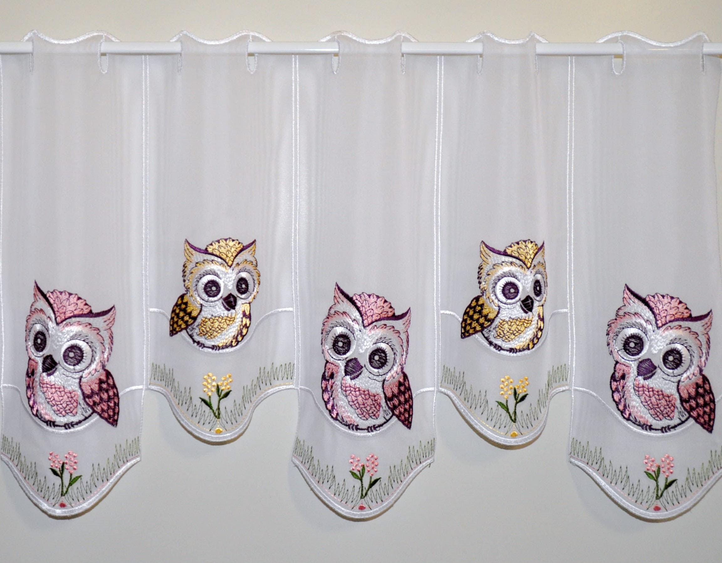 Stickereien Plauen Gardine "Eulen in Rosa-braun" Stangendurchzug 1 Stk. tlg günstig online kaufen