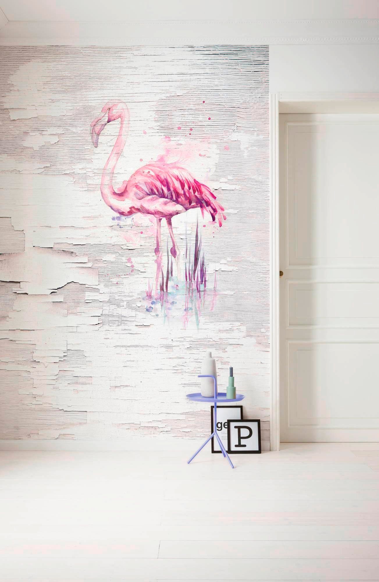 Komar Vliestapete »Digitaldruck Vlies - Pink Flamingo - Größe 200 x 250 cm«, bedruckt, Wohnzimmer, Schlafzimmer