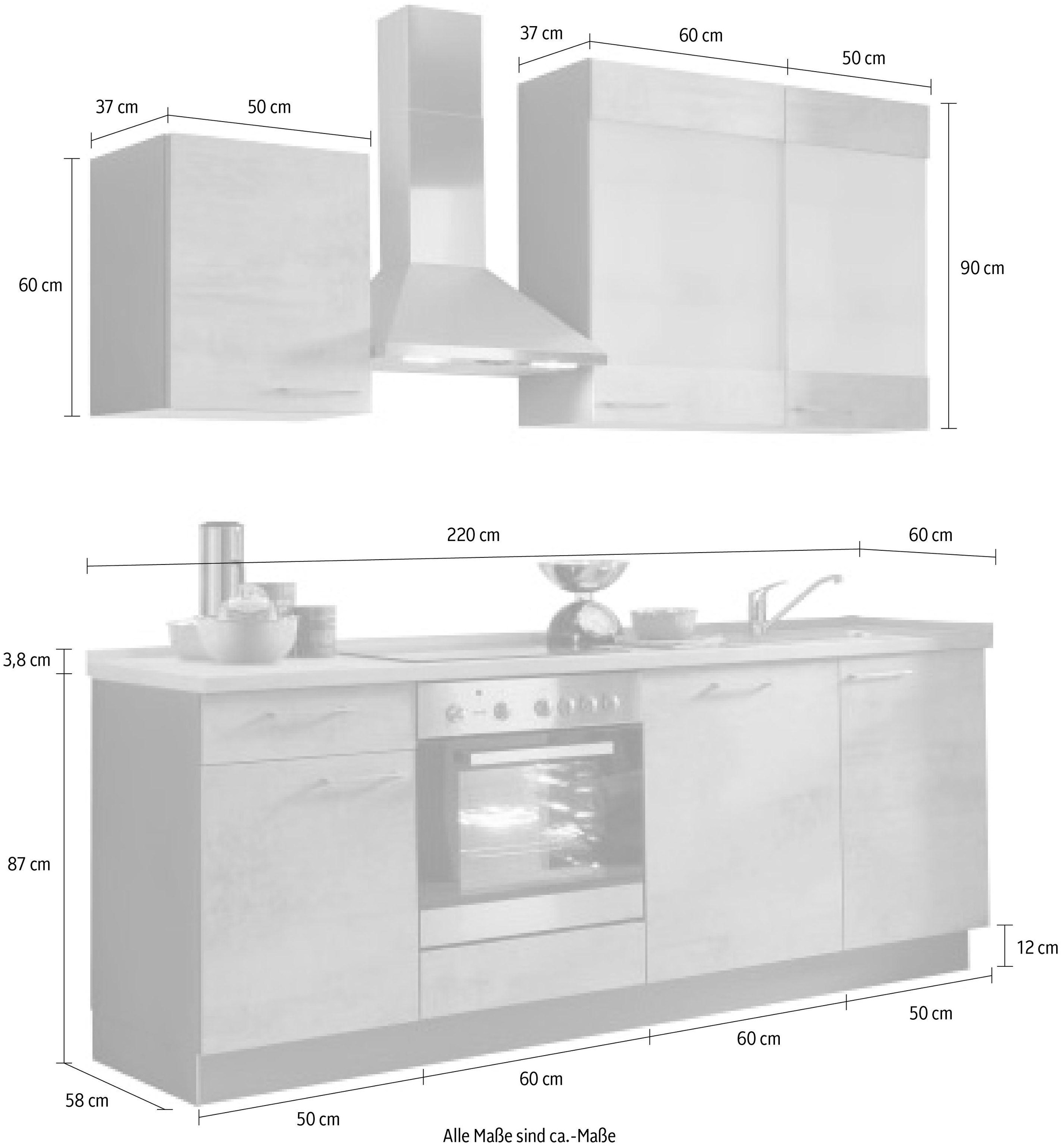 Kochstation Küchenzeile »Trea«, vormontiert, mit Vollauszug und Soft-Close-Funktion, Breite 220 cm