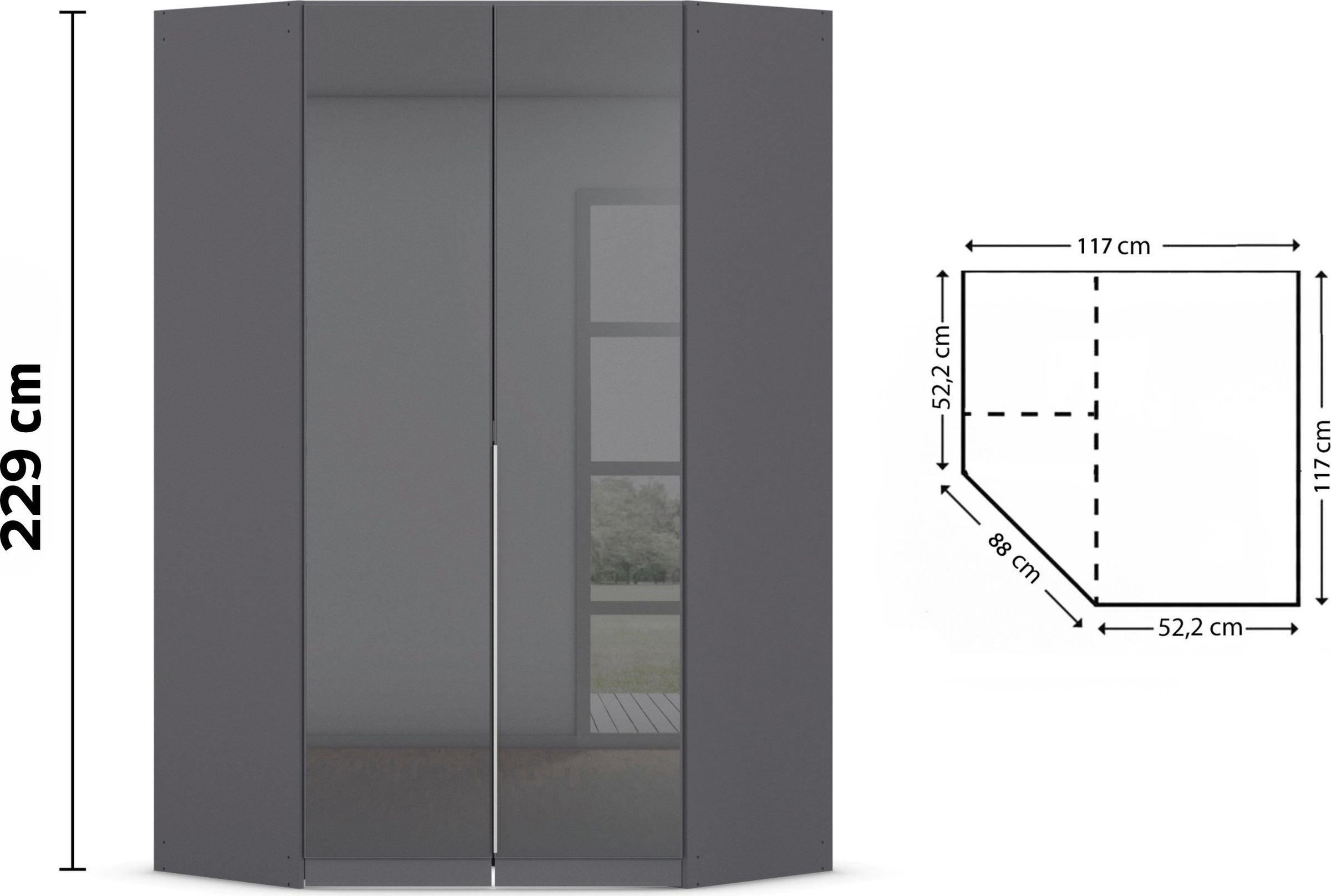 rauch Eckkleiderschrank »Kleiderschrank Schrank Ankleidezimmer Schlafzimmer Garderobe AGORDO«, (in zwei Griff-Farben), mit Glastüren, voll ausgestattet mit viel Stauraum MADE IN GERMANY