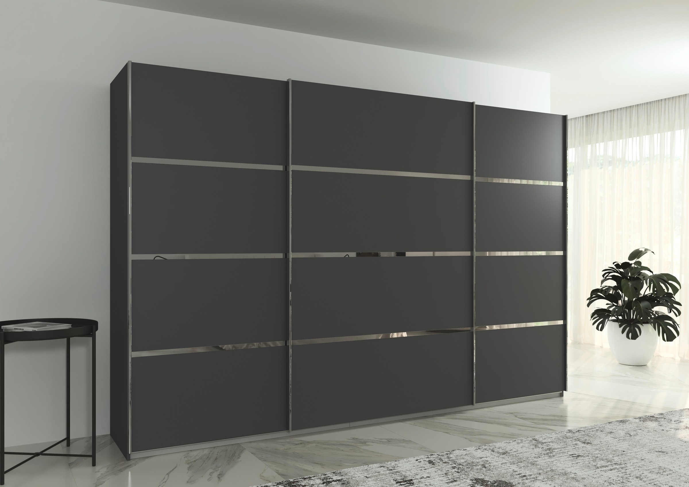 rauch Kleiderschrank »Schwebetürenschrank OTTO´s Choice Garderobe Schrank TOP ANGEBOT Avola«, (in 3 verschiedenen Ausstattungen BASIC/CLASSIC/PREMIUM), mit eleganten Zierleisten in Chrom, Schwarz oder Weiß MADE IN GERMANY
