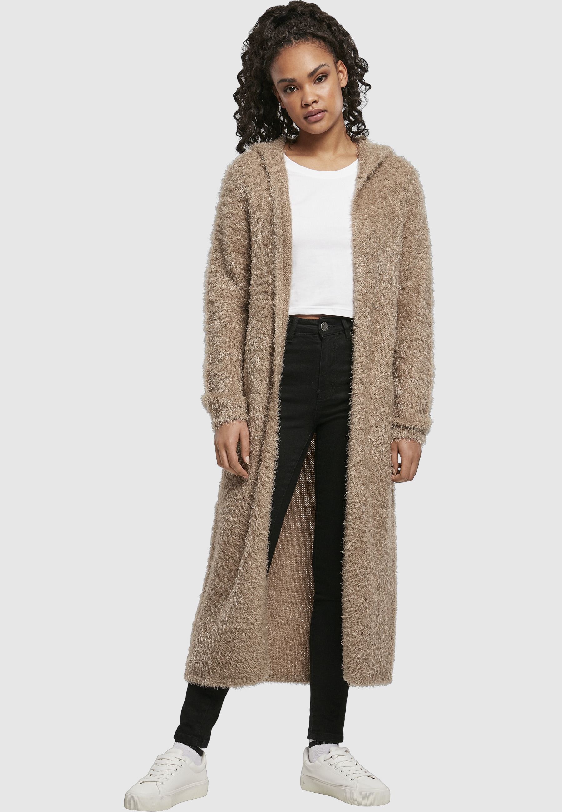 URBAN CLASSICS Strickjacke »Urban Classics Damen Ladies Hooded Feather Cardigan« 1 Stk.
