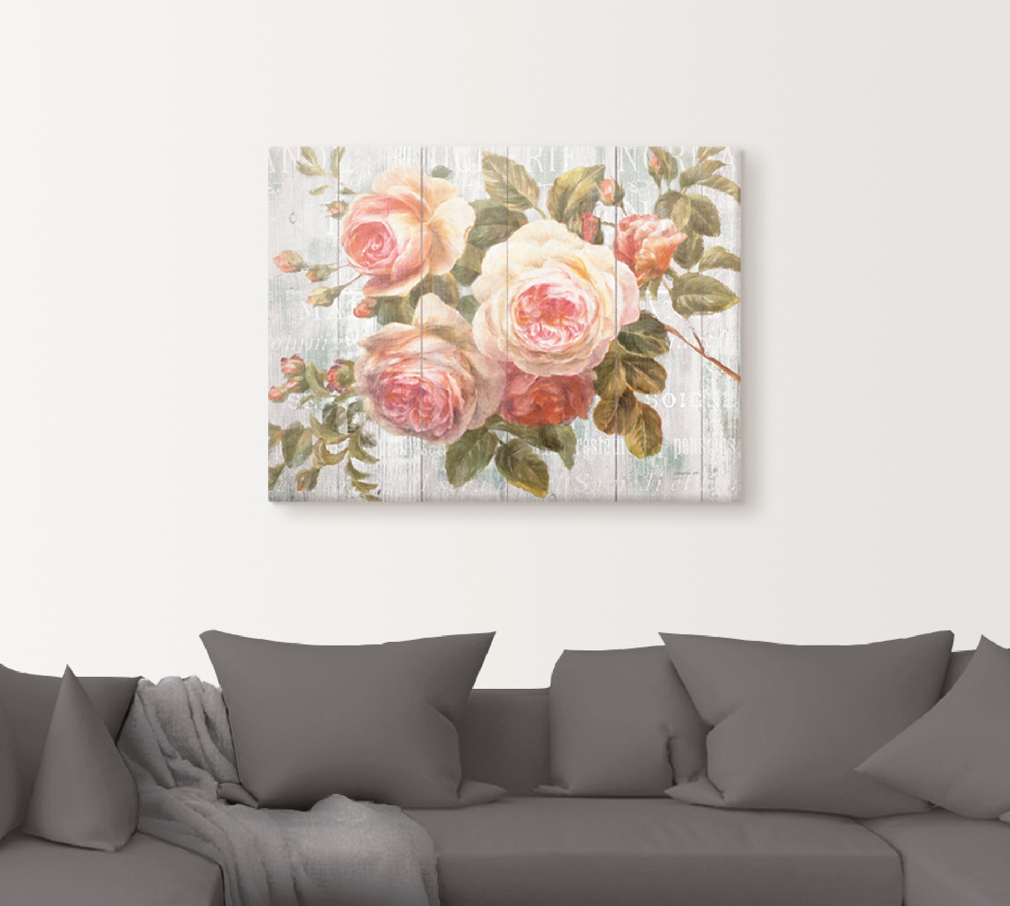 Artland Wandbild »Vintage Rosen auf Holz«, Blumen, (1 St.), als Leinwandbild, Poster, Wandaufkleber in verschied. Größen