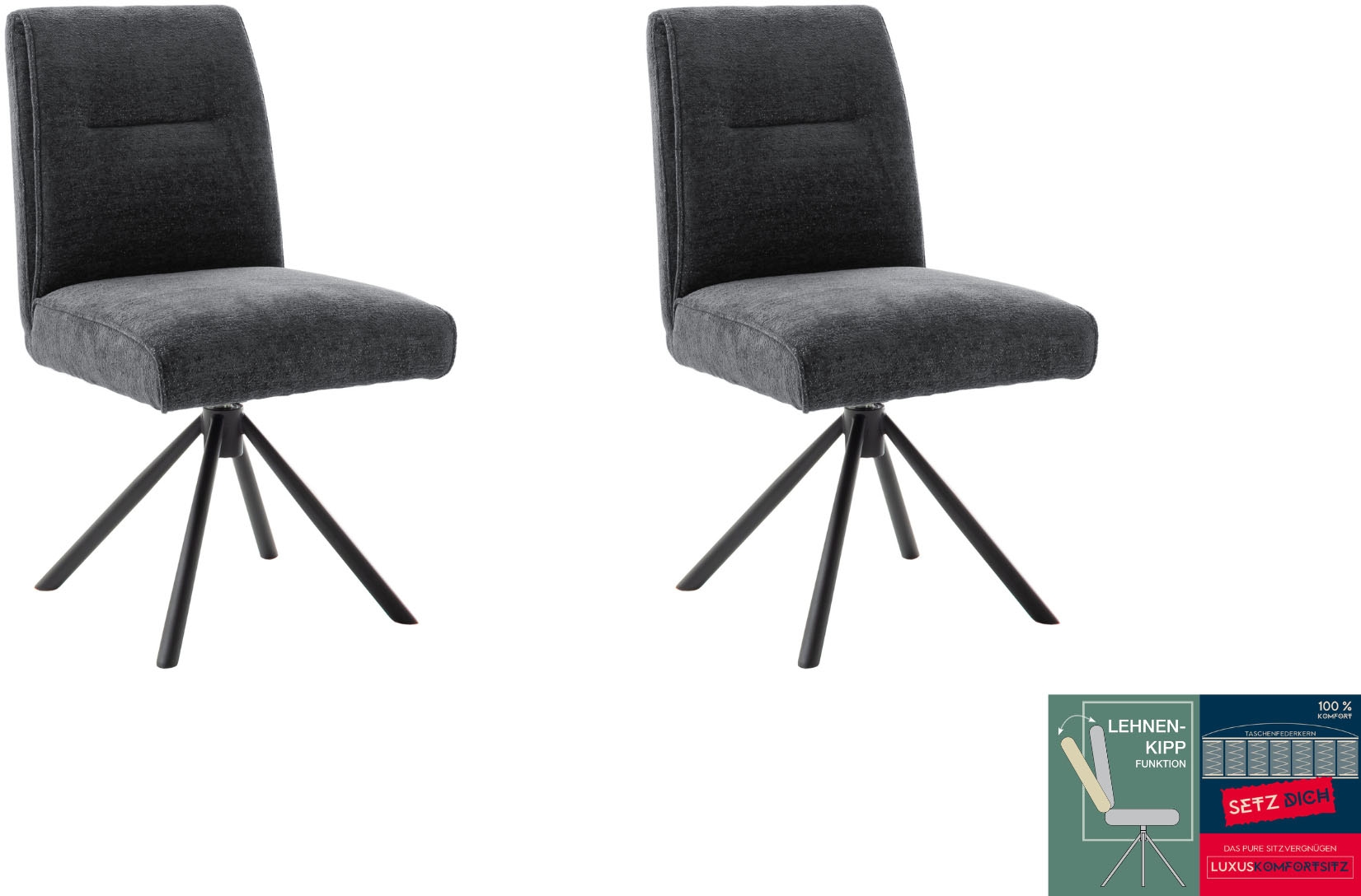 MCA furniture 4-Fußstuhl »DELANE Esszimmerstuhl (2er Set) - Stuhl« (Set) 2 Stk.Taschenfederkern, Lehnenkippfunktion, beweglicher Rücken, 360° drehbar