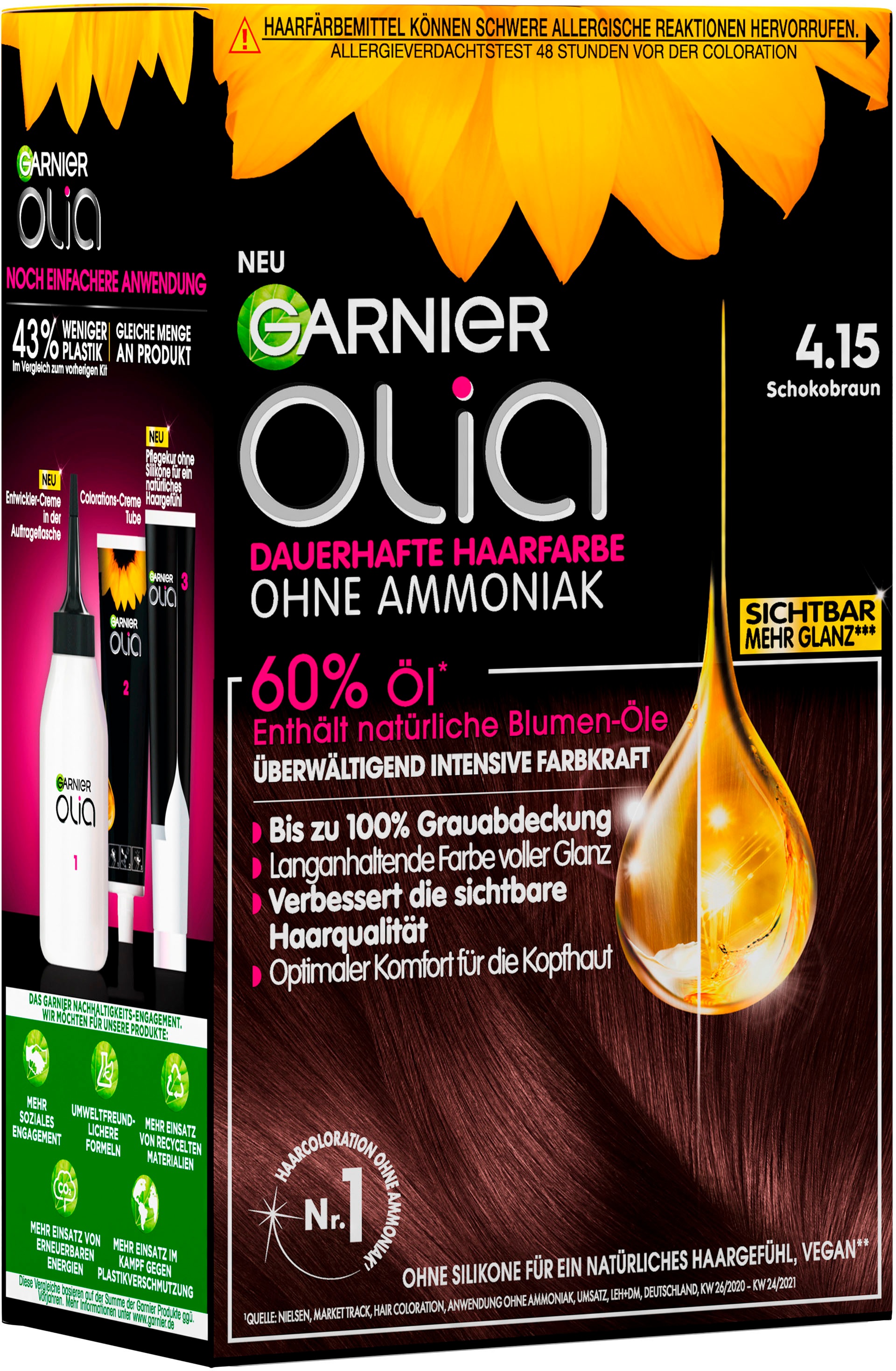 Garnier Olia Glow Permanente Haarfarbe – Sehr Helles Aschbraun (6.12), Ammoniakfrei Mit Natürlichen Blumenölen