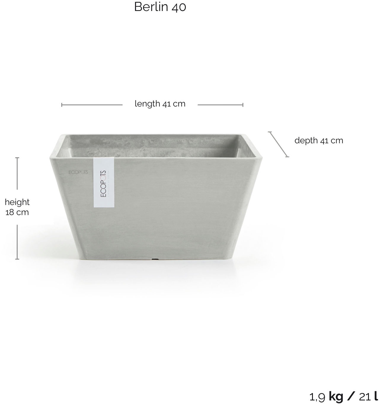 ECOPOTS Blumentopf »Berlin 40 Weißgrau« für innen und außen: frostsicher, bruchsicher und lichtbeständig