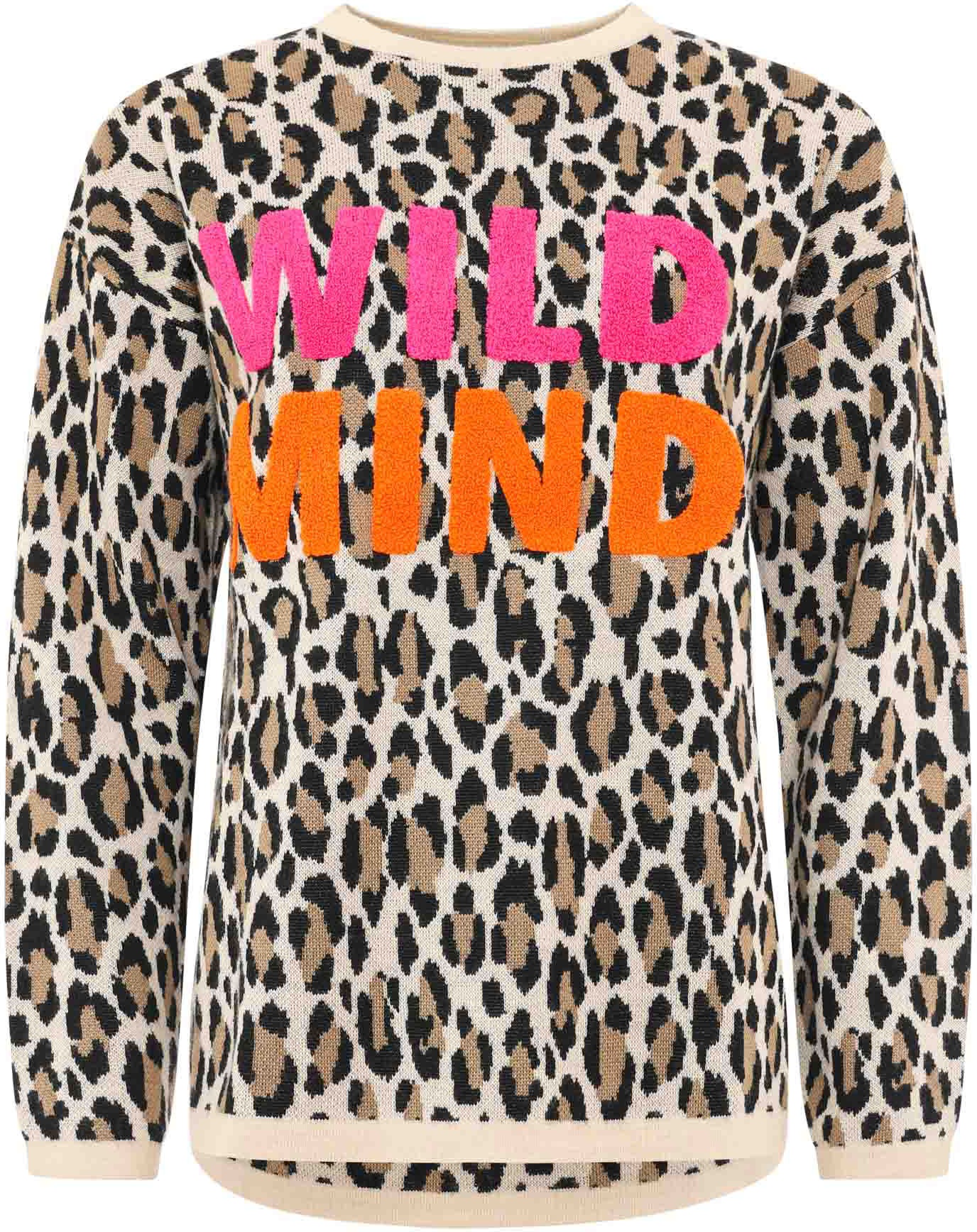 Zwillingsherz Rundhalspullover ""Leo-Wild Mind"", Animal-Muster, Neon-Schri günstig online kaufen