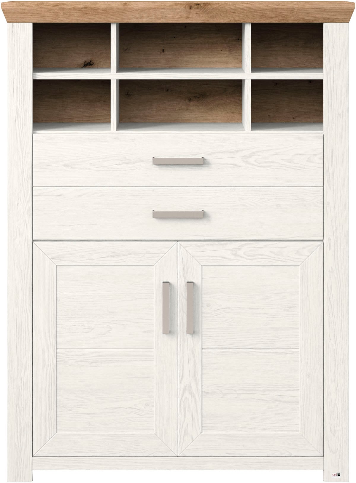 set one by Musterring Highboard »York«, Typ 16, mit Holztüren und Schubkasten, Beleuchtung optional, B 105 cm