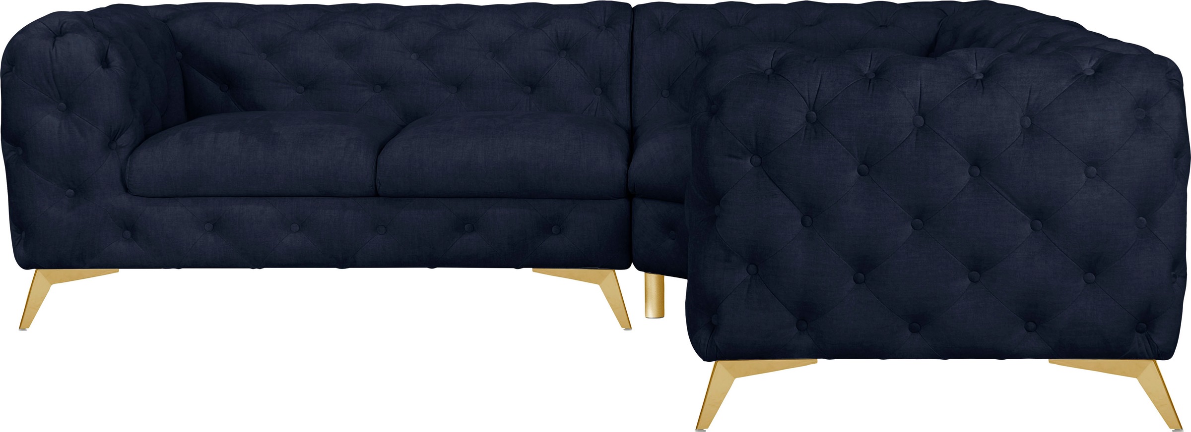 Leonique Chesterfield-Sofa »Ecksofa GLYNIS L-Form mit Wellenunterfederung, Maße B/T/H 264/264/75cm«, aufwändige Knopfheftung, moderne Chesterfield Optik, Fußfarbe wählbar