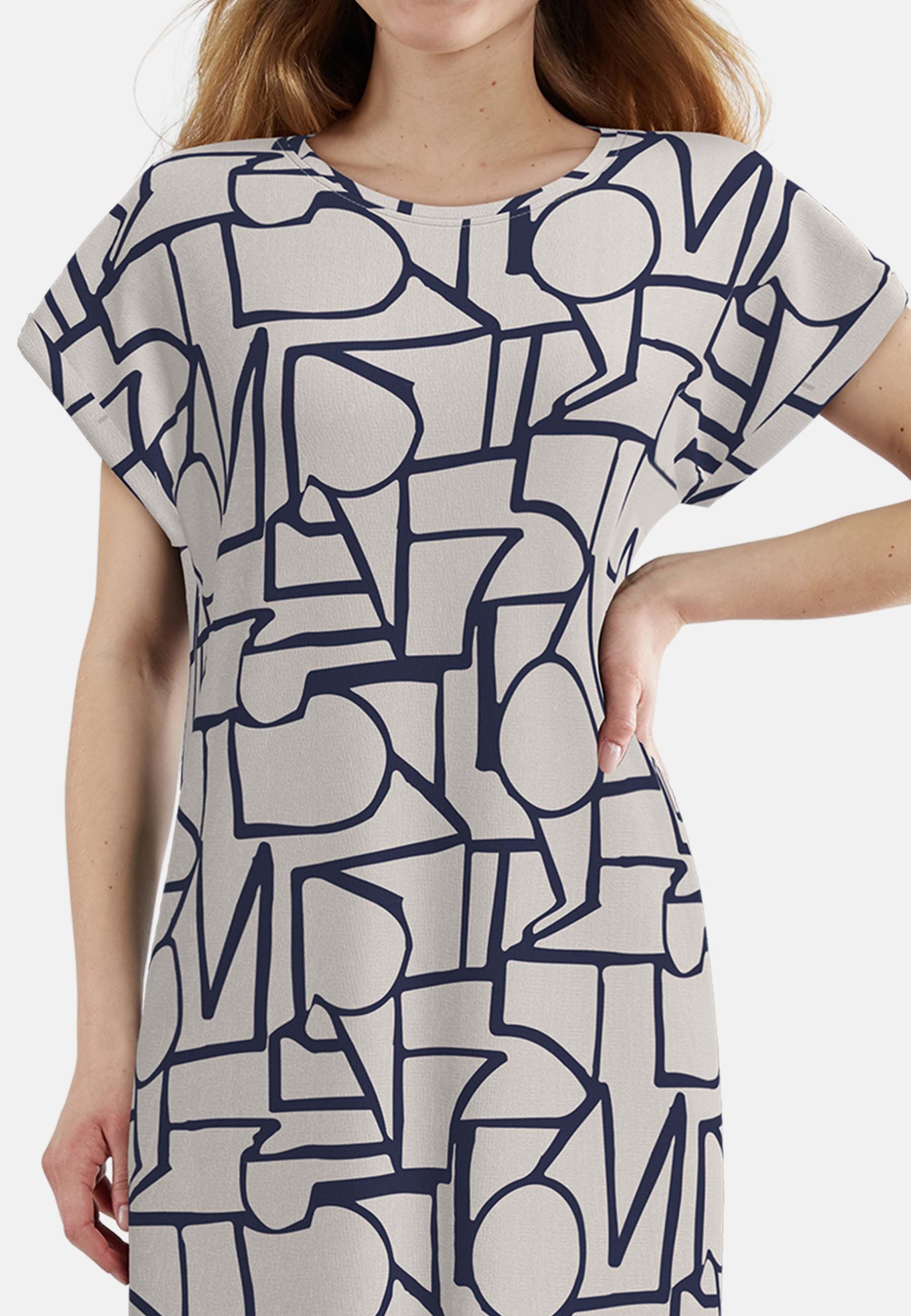 TOM TAILOR Nachthemd knielang, mit Muster, Kurzarm, Rundhalsausschnitt, Viskosemix