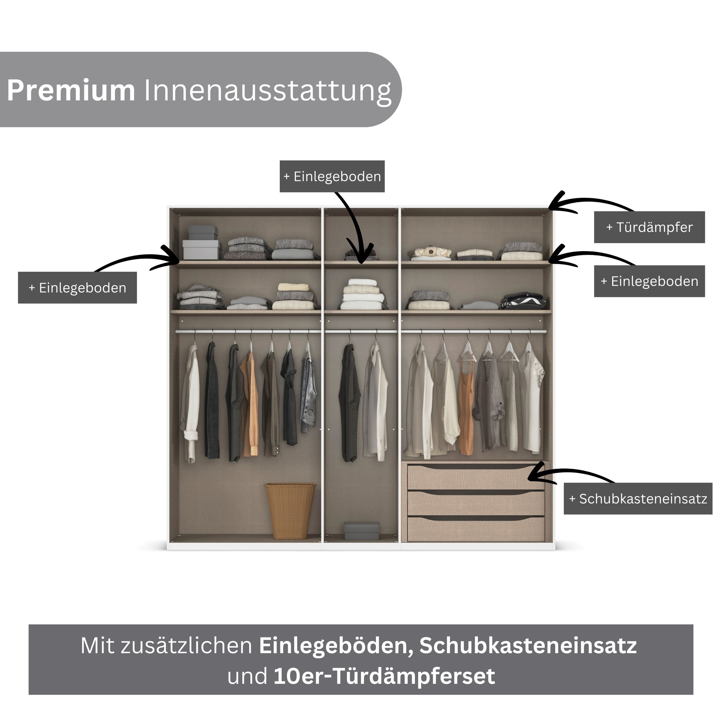 rauch Kleiderschrank, (in 3 verschiedenen Ausstattungen BASIC/CLASSIC/PREMIUM), mit hochwertigen Stangengriffen in Schwarz aus Metall MADE IN GERMANY