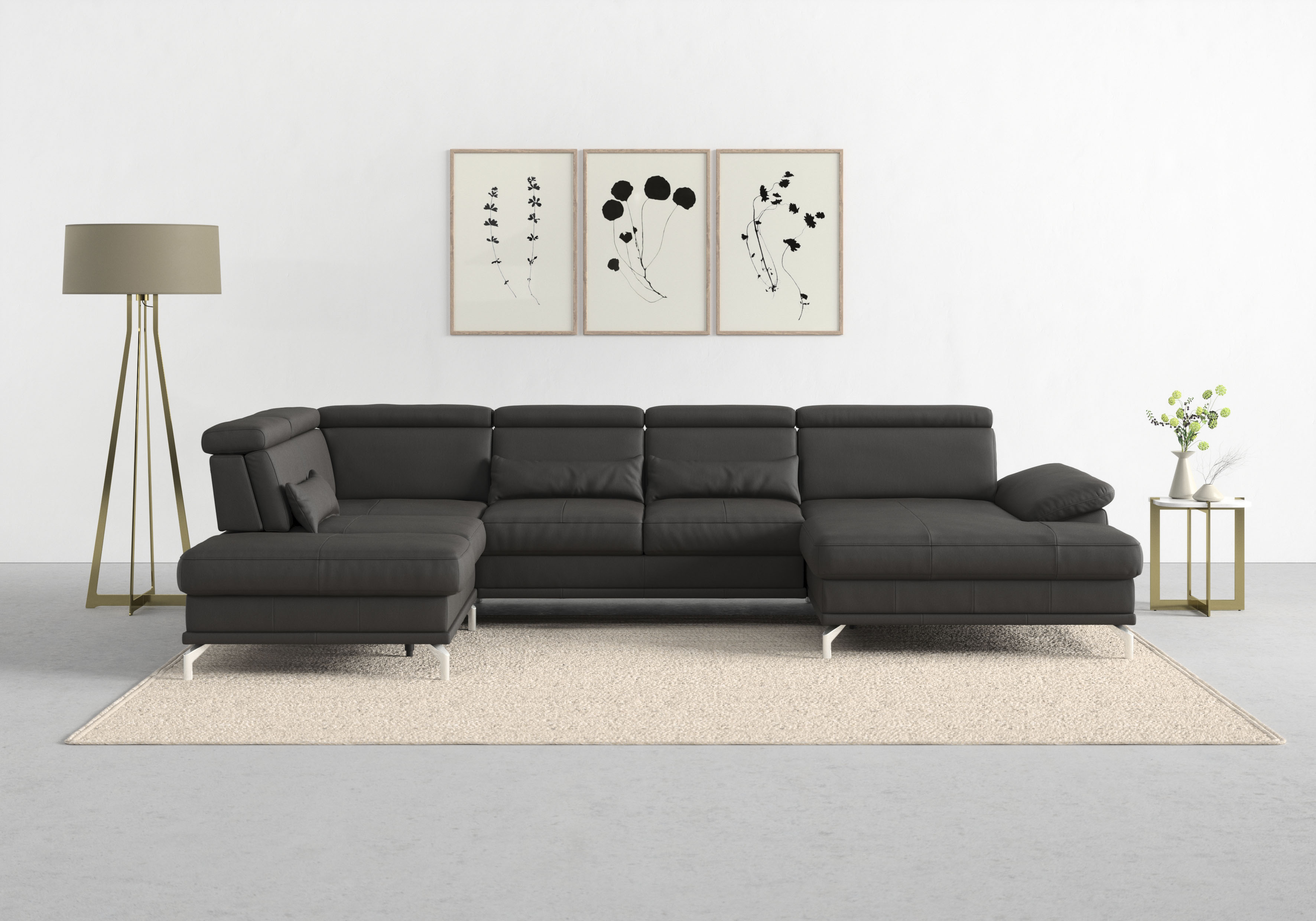 sit&more Wohnlandschaft "Cabrio U-Form, B: 359 cm, mit Sitztiefen-, Arm- & Kopfteilverstellung" 3 Nierenkissen, Federkern, mit Schlaffunktion und Stauraum