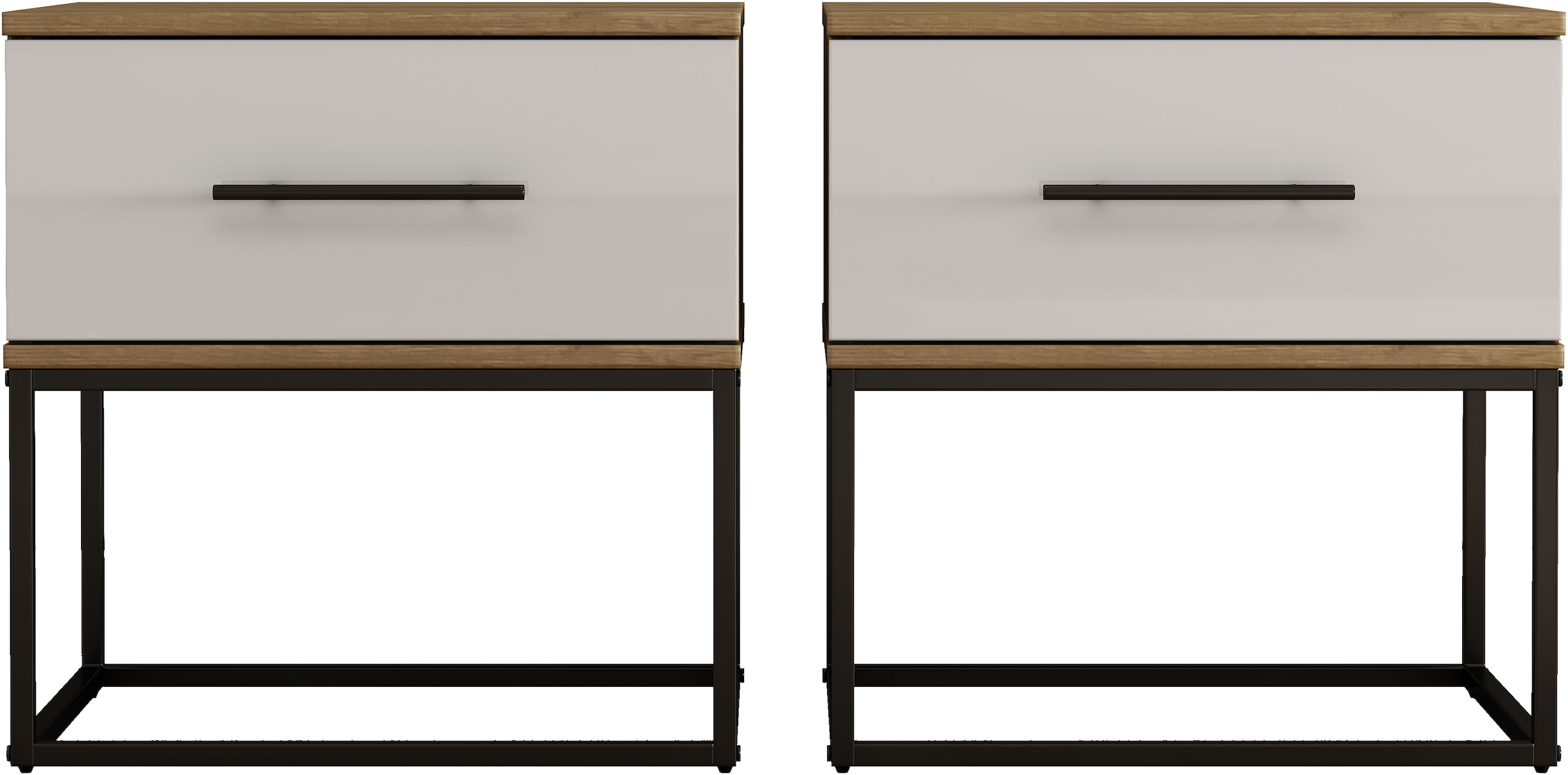 OTTO home Nachtkommode »Lucca Nachttisch Set mit Metallkufen und schwarzen Griffen« Set, 2 Schränke im Set , Hochglanz Fronten in weiß, 