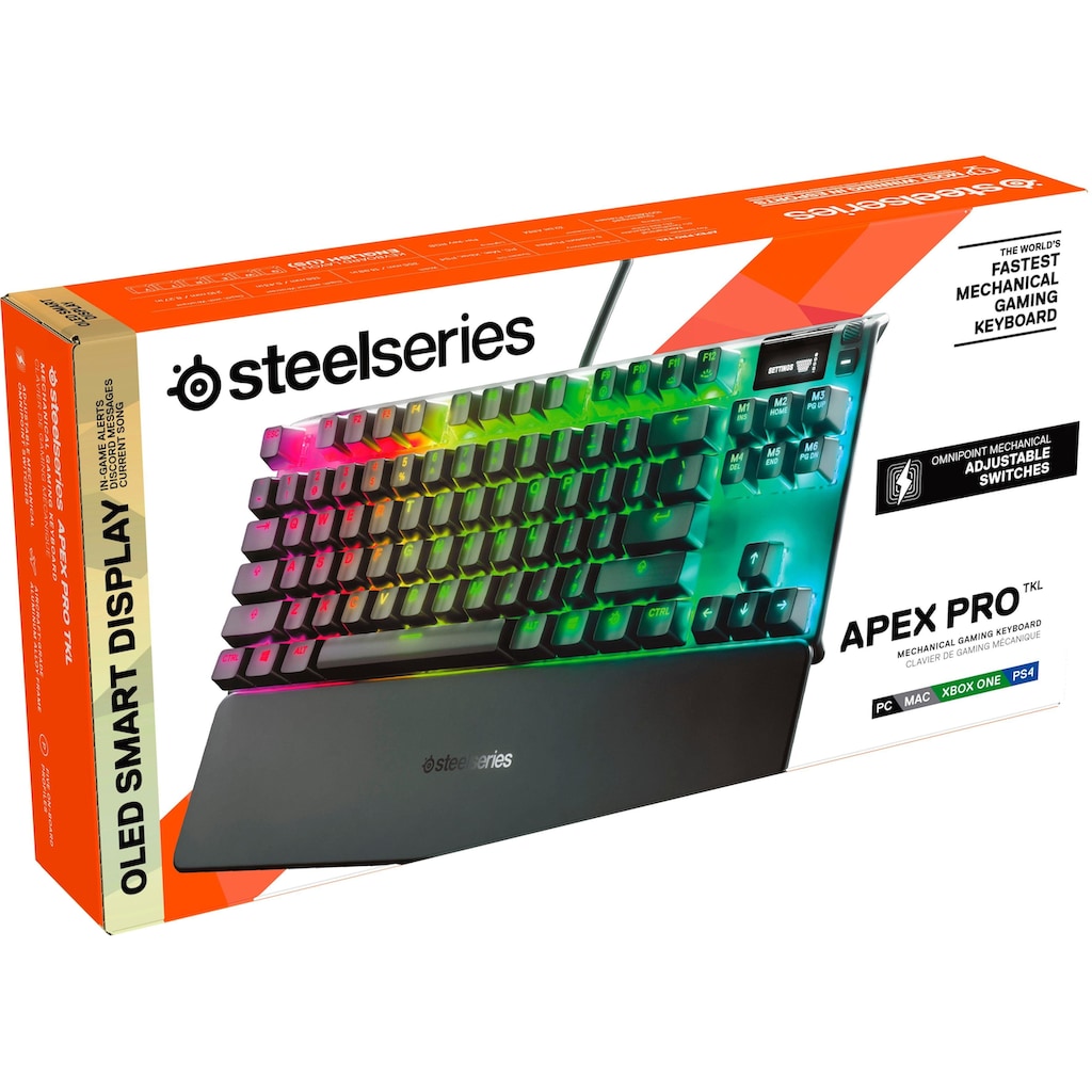 SteelSeries Gaming-Tastatur »Apex Pro TKL Mechanical«, (Smart-Display-Makrotasten-Handgelenkauflage-Multimedia-Tasten-USB-Durchschleife)