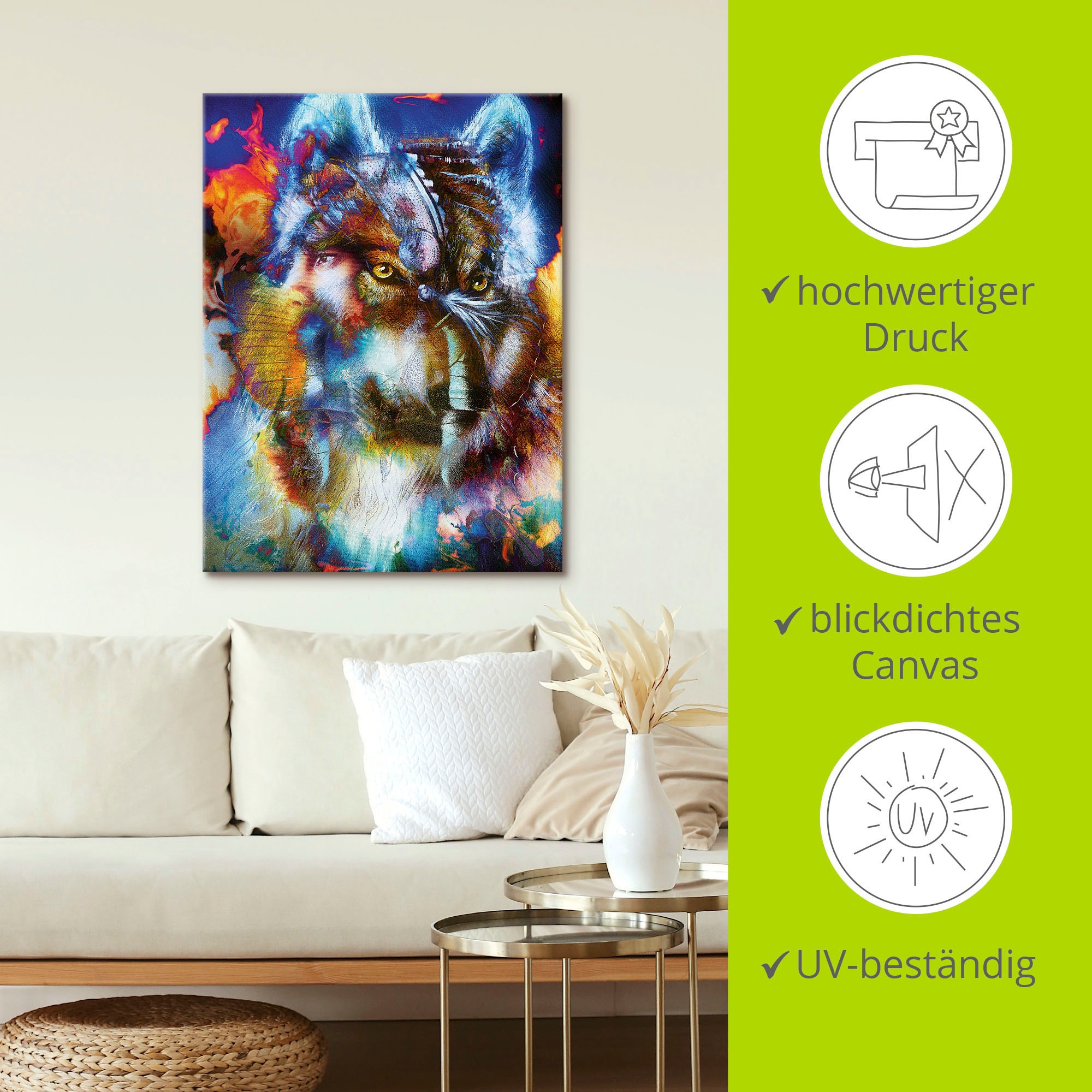 Artland Wandbild »Indischer Krieger mit Wolf«, klassische Fantasie, (1 St.), als Leinwandbild, Poster, Wandaufkleber in verschied. Größen