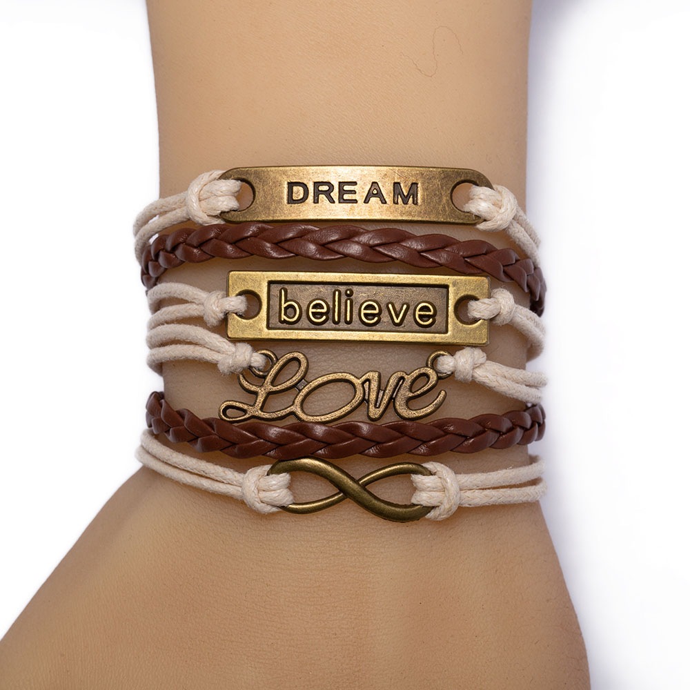 Firetti Armband »Schmuck Messing Leder DREAM believe Love Infinity Unendlichkeit«, Made in Germany