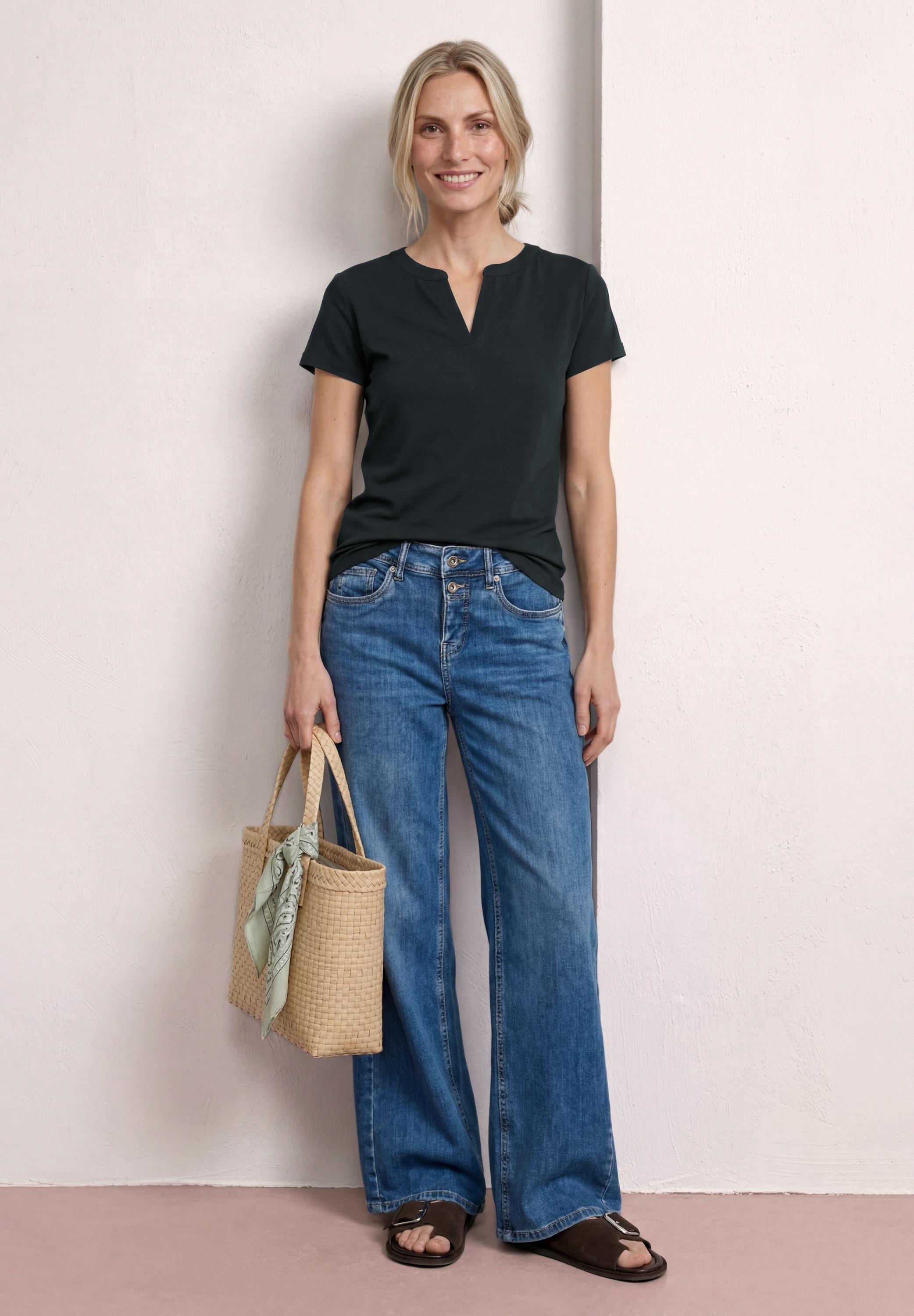 STREET ONE Kurzarmshirt Sommershirt mit Satindetails